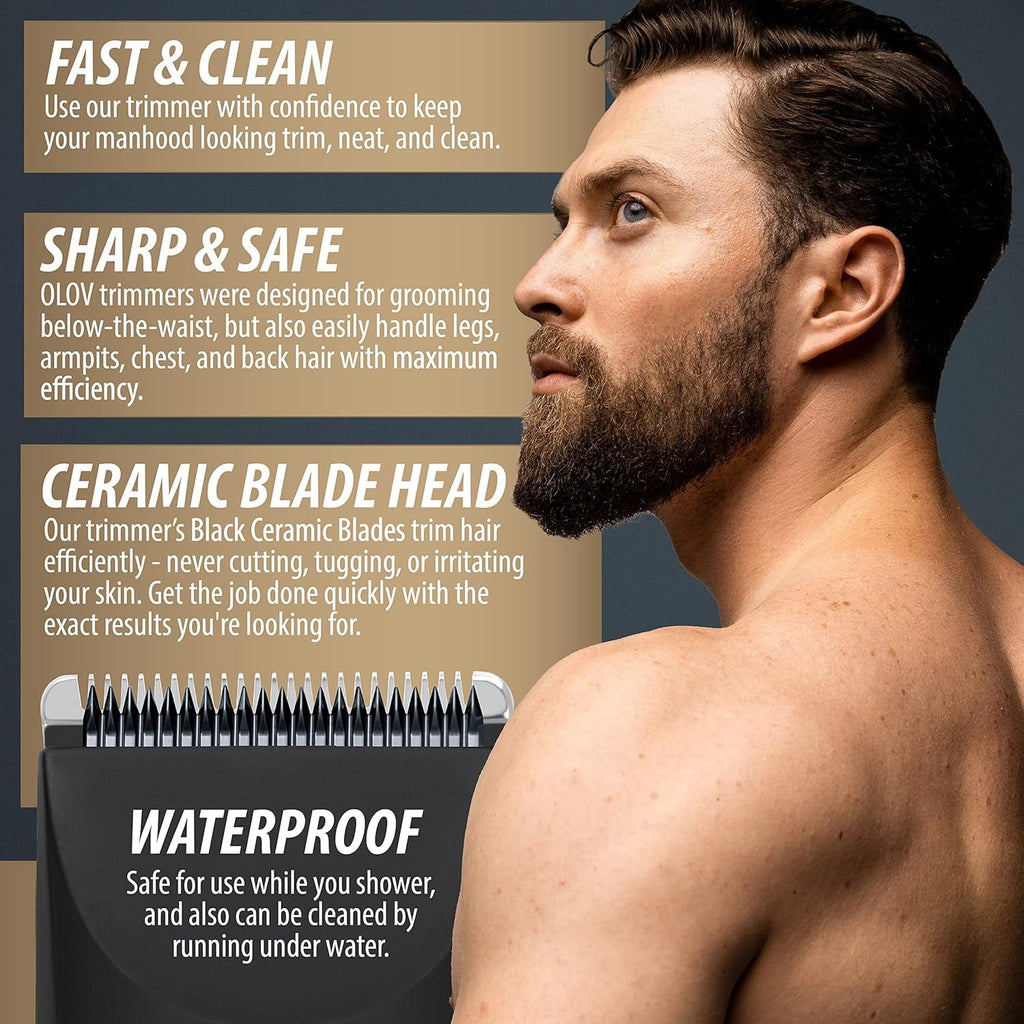 OLOV Electric Body Hair Trimmer Kit - Groin, Bikini &amp; Underarm Grooming, Wet/Dry Shaver, USB Rechargeable, Razor for Men &amp; Women, Black
