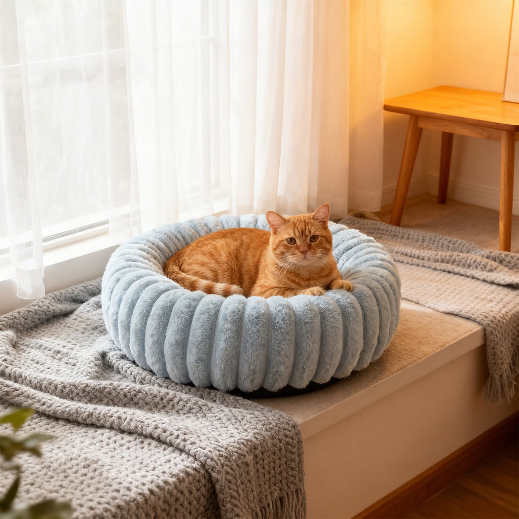 High Pile Plush Round Pet Bed Kennel Mat Extra Dog Cat Bed with Raised Edge for Small Medium Pets