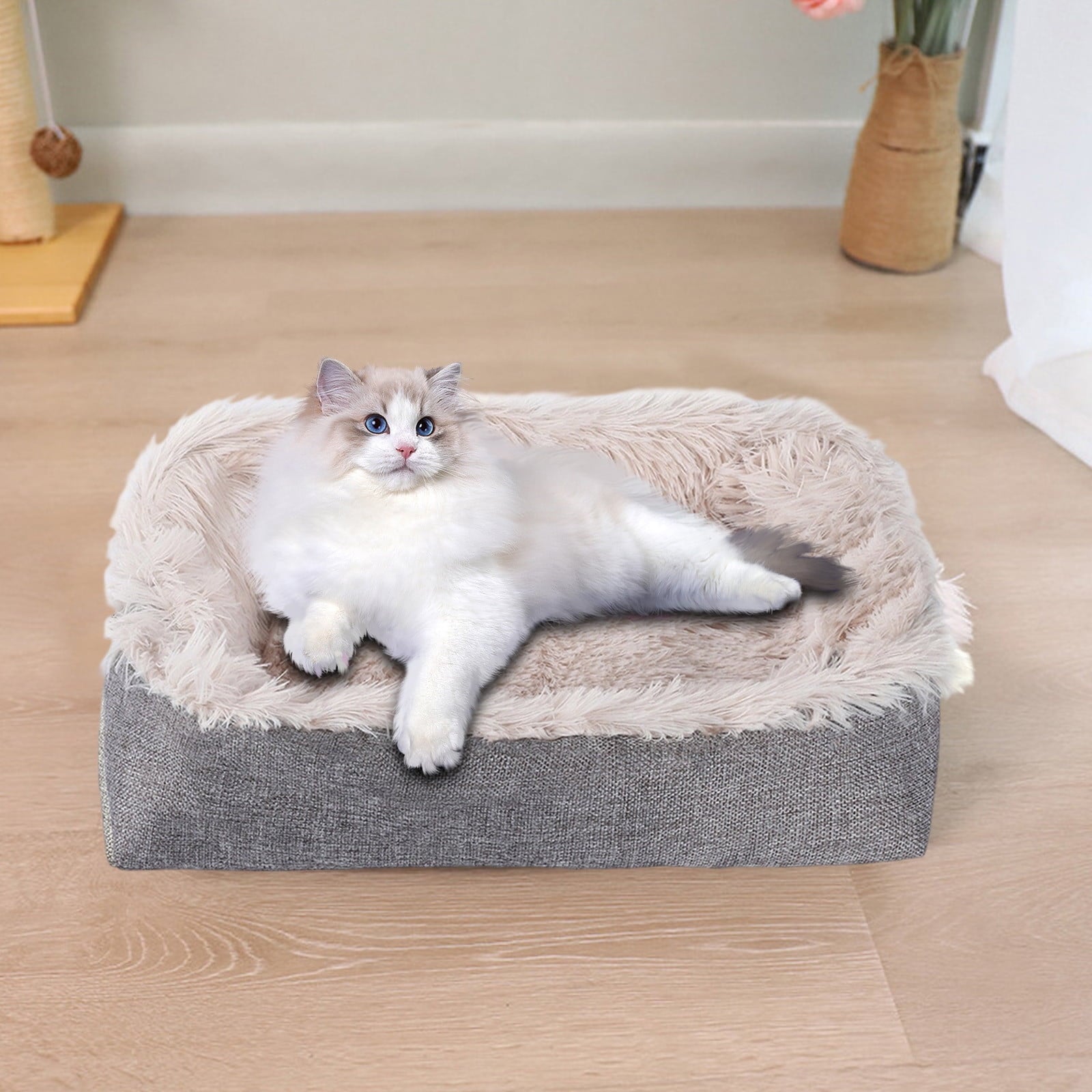 Large Pet Bed for Cat or Dog, Rectangle, 24x20 Inch(Beige)