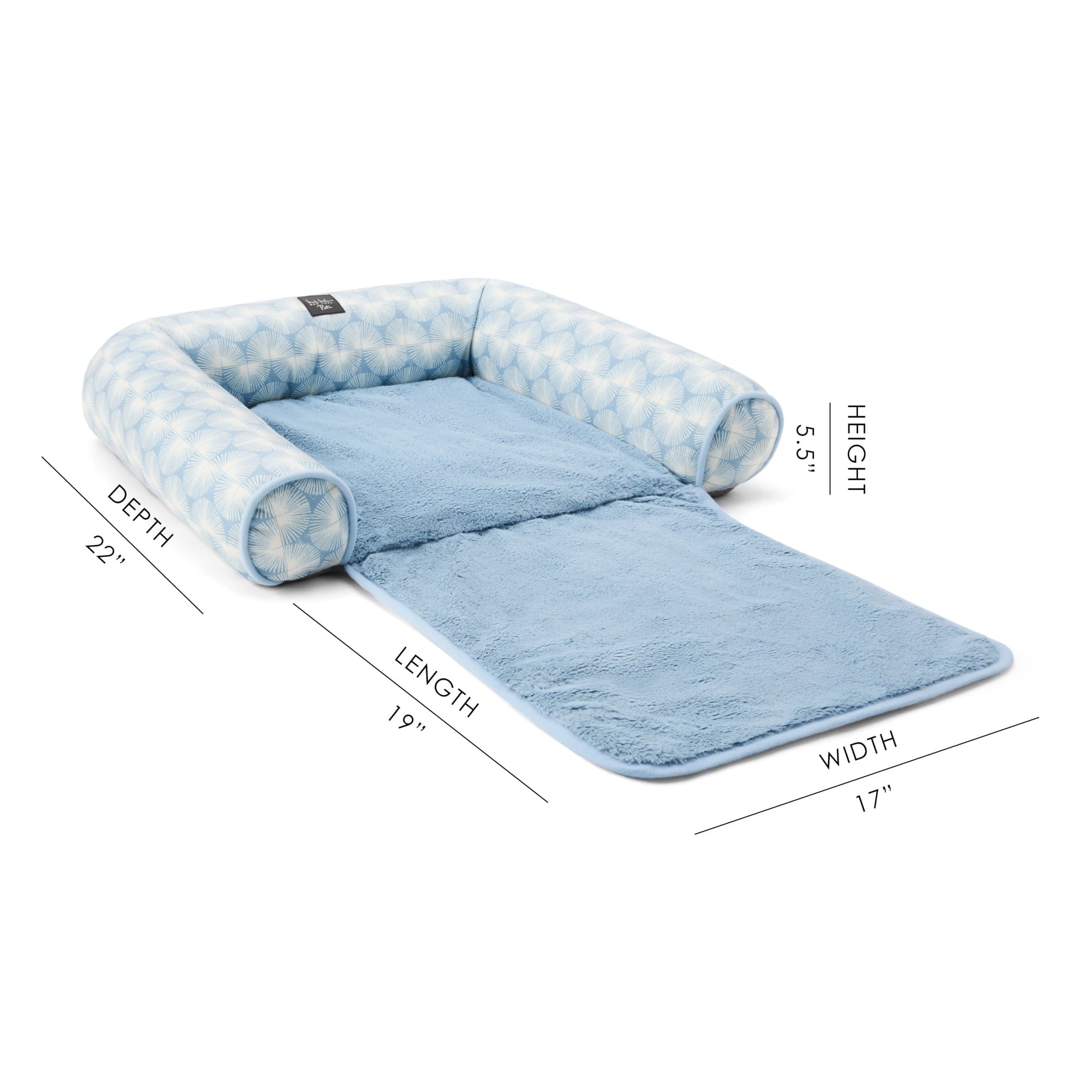 NEW YORK PET Kendall Fluted Geo Couch Protector Pet Bed, &amp; , Water Repellent, Bottom, , Blue, Large 40"x23"x4"