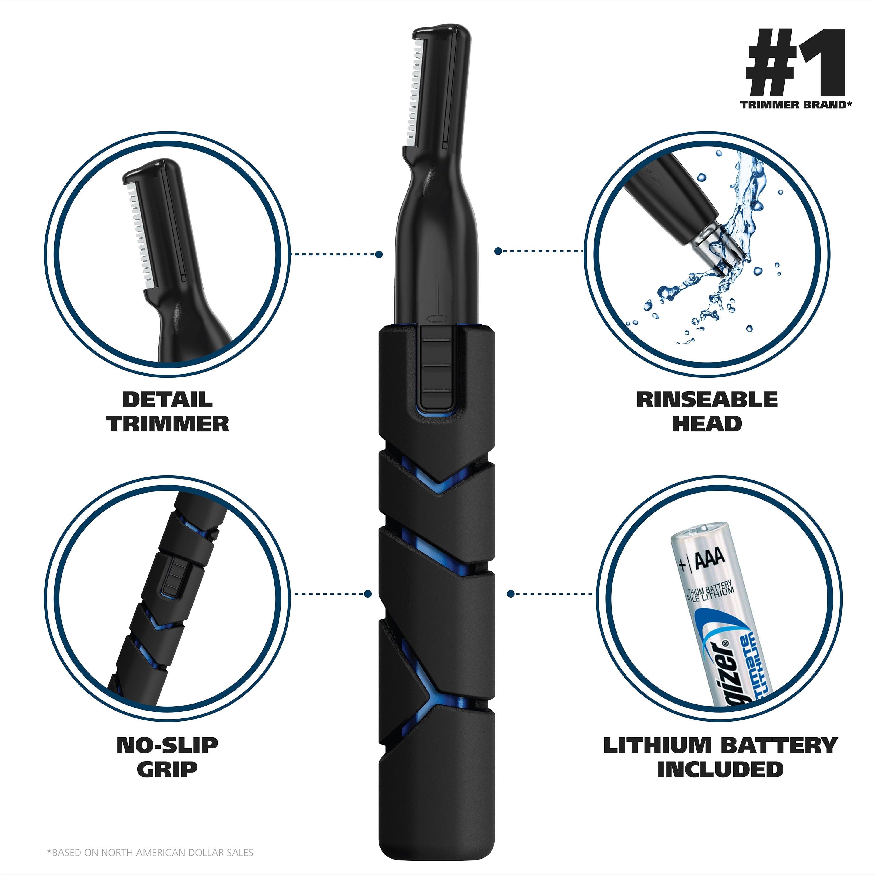 Micro Groomsman Men's Lithium Battery Powered Pen Trimmer, Black/Blue 5640-4701