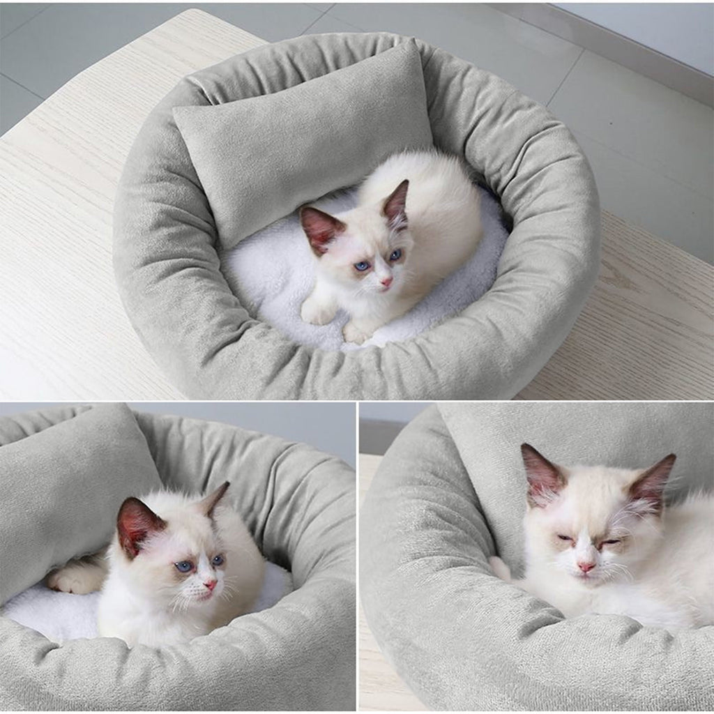 Cat Beds with Pillow for Small Medium Dogs and Cats, Round Dog Puppy Cuddler Bed, Washable Plush Pet Bed Thickened Dog Kennel Mat for Puppy Sleeping, M 45CM