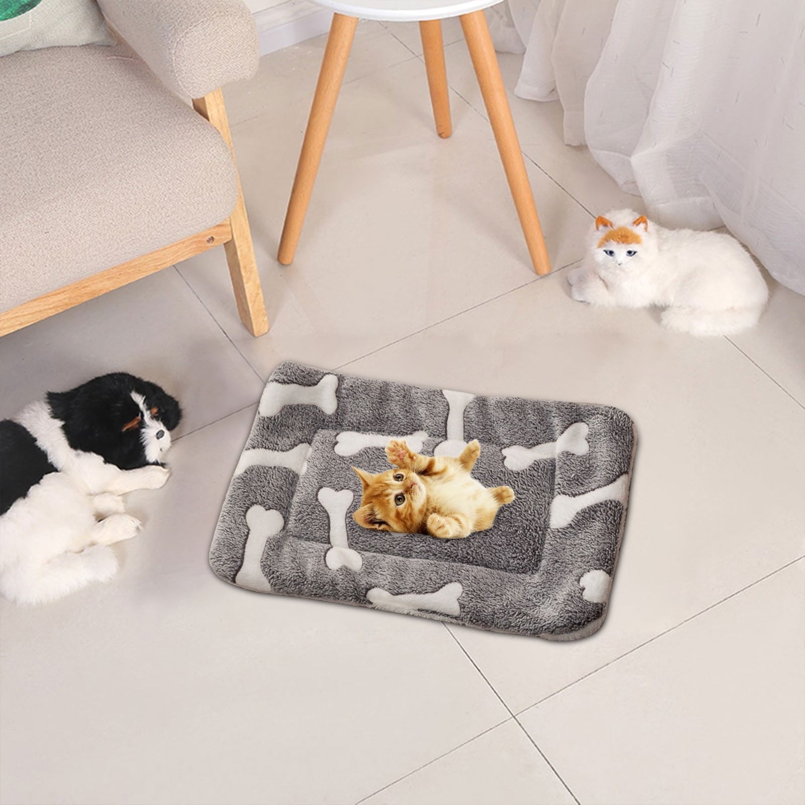 Washable Dog Bed - Plush Dog Crate Beds Comfy Kennel Pad, , Thick, Pet Sleeping Mat, 24x16 Inch, Gray