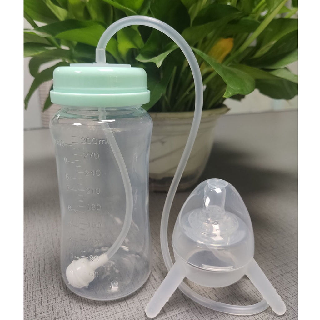 Sorrowso Self-Feeding Baby Bottle with Long Straw Handless Imitation Milk Weaning Bottle