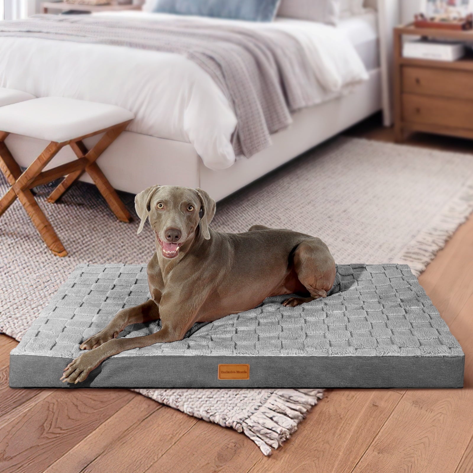 Checkered Pet Bed for Medium Dogs 36"X24", Removable Washable Cover, Black