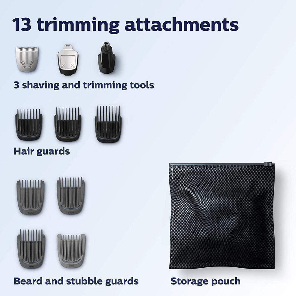 Multi Groomer 13 Pieces Men's Grooming Kit for Beard, Face, Nose, and Ear Hair Trimmer and Hair Clipper - No Blade Oil Needed, MG3750/60