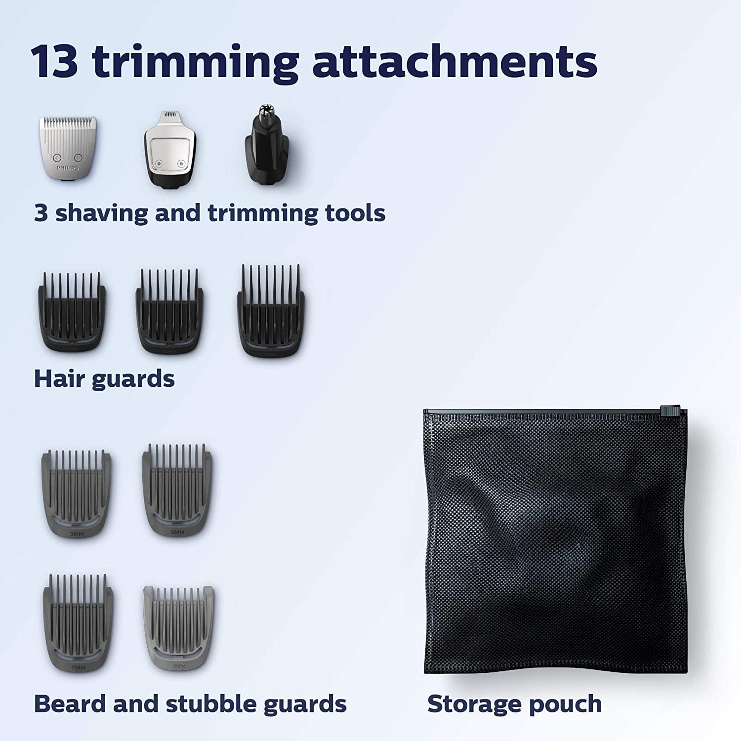 Multi Groomer 13 Pieces Men's Grooming Kit for Beard, Face, Nose, and Ear Hair Trimmer and Hair Clipper - No Blade Oil Needed, MG3750/60