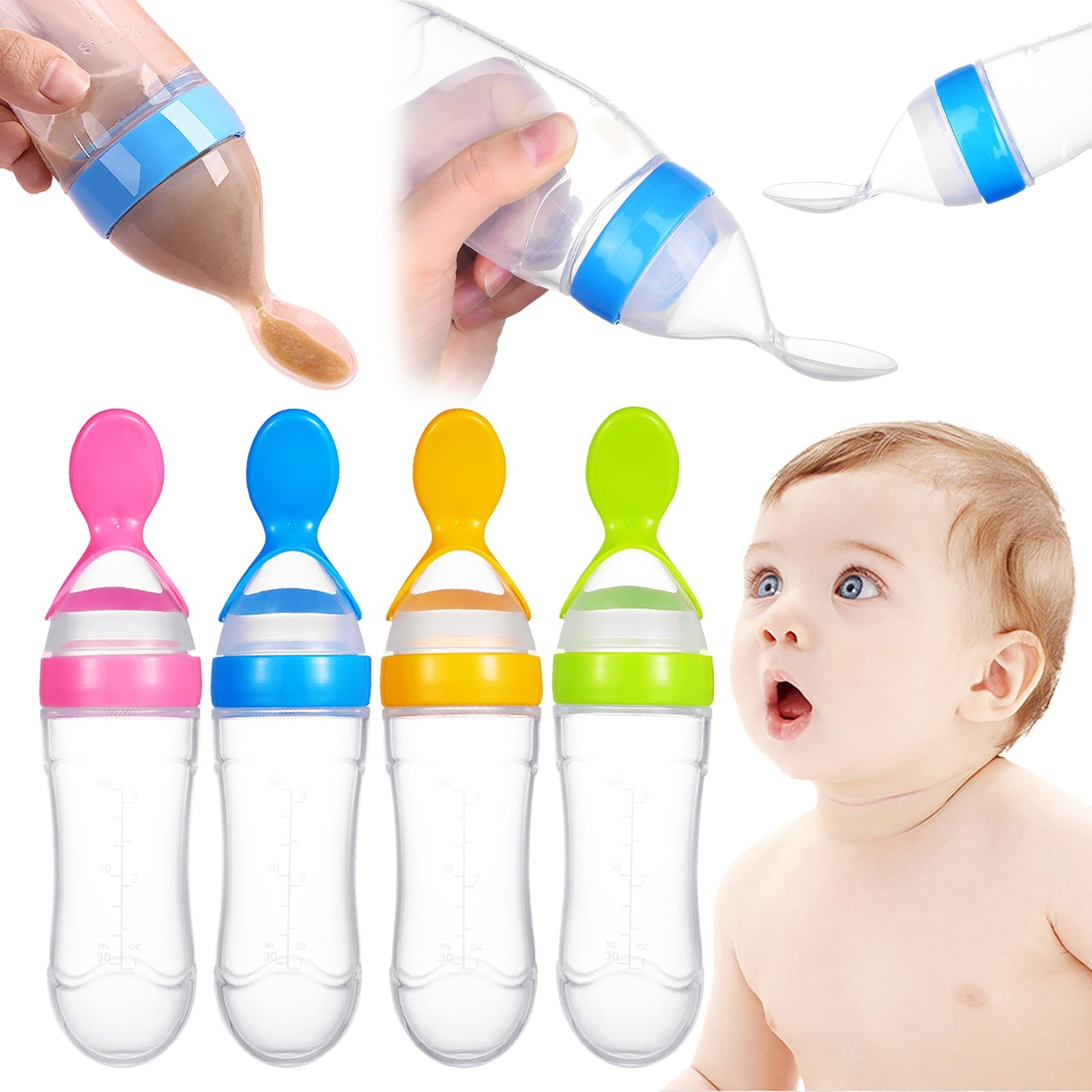 Pedty 1* Squeezed Feeding Spoon,1pc Silicone Baby Food Bottle Spoon Feeder For Baby Toddler Infant Cereal Food Supplement 120ml