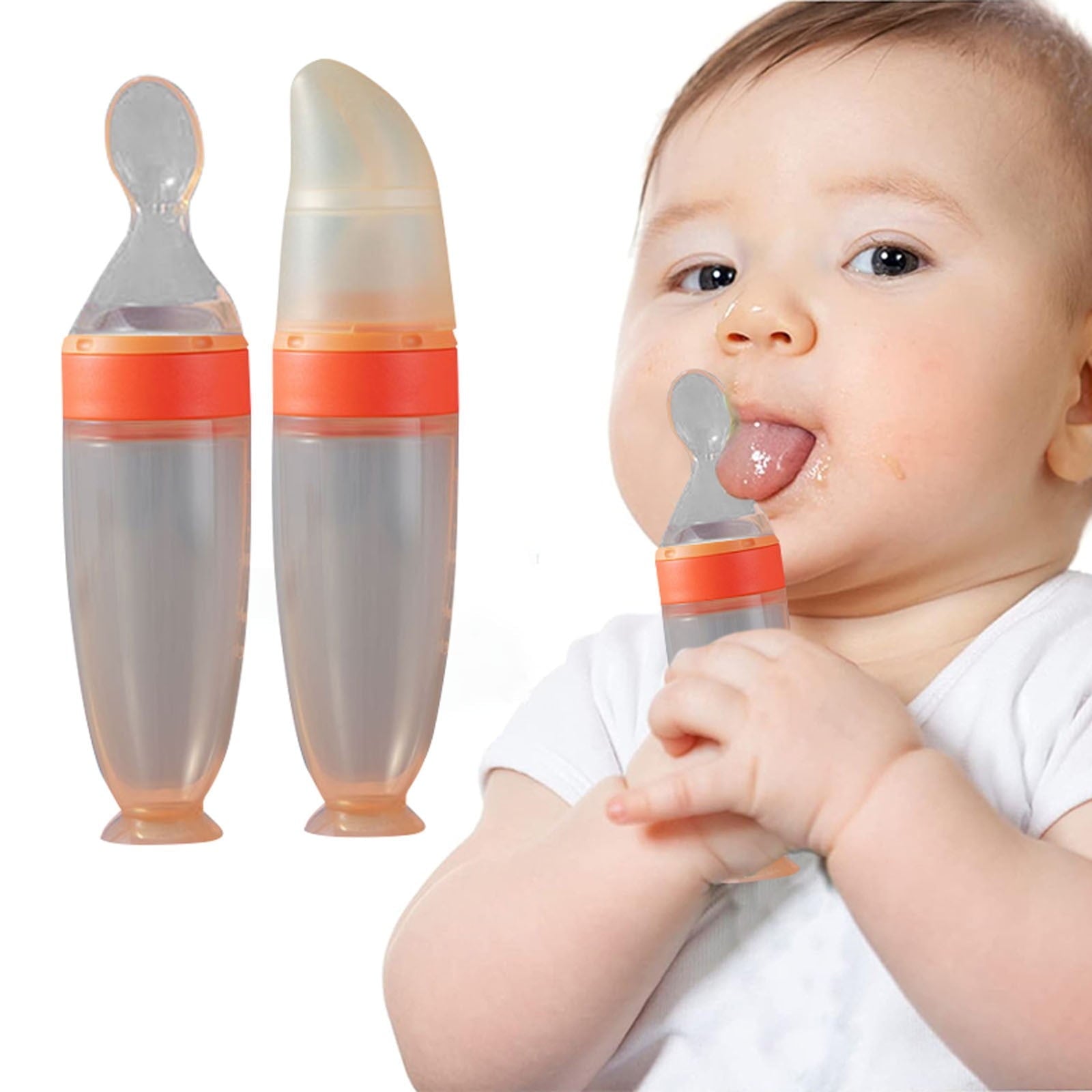 Pedty 1* Squeezed Feeding Spoon,1pc Silicone Baby Food Bottle Spoon Feeder For Baby Toddler Infant Cereal Food Supplement 120ml