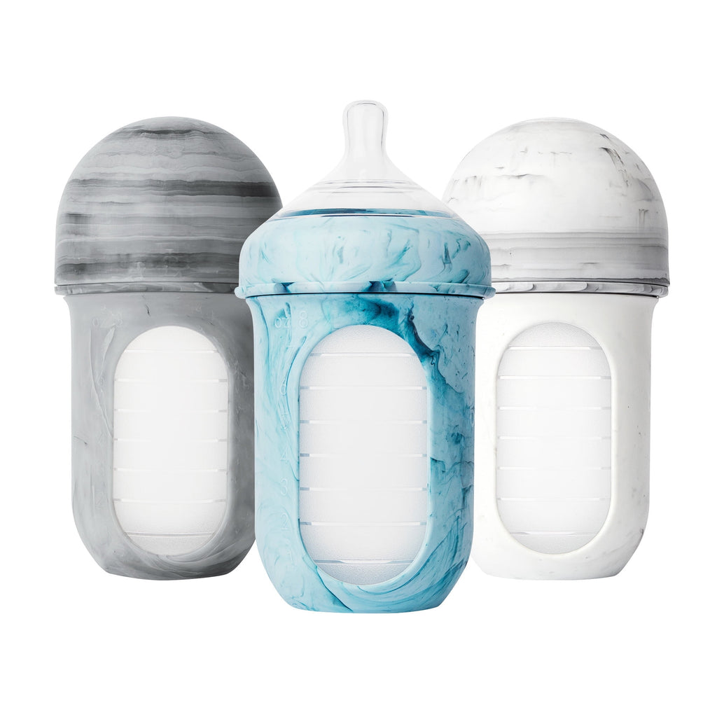 NURSH Silicone Pouch Baby Bottles – Stage 2 Medium Flow – 8oz – Marble (3pk)