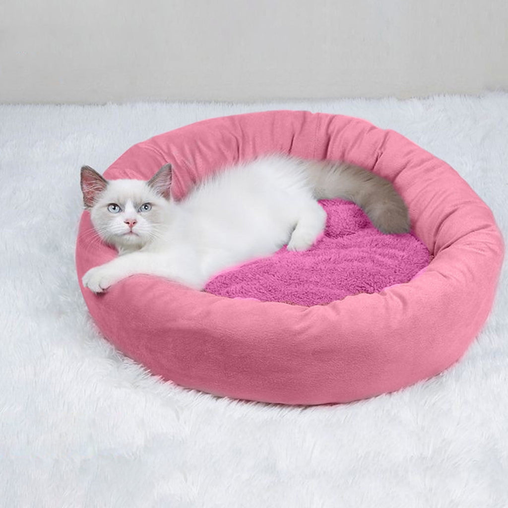 Cat Beds with Pillow for Small Medium Dogs and Cats, Round Dog Puppy Cuddler Bed, Washable Plush Pet Bed Thickened Dog Kennel Mat for Puppy Sleeping, M 45CM