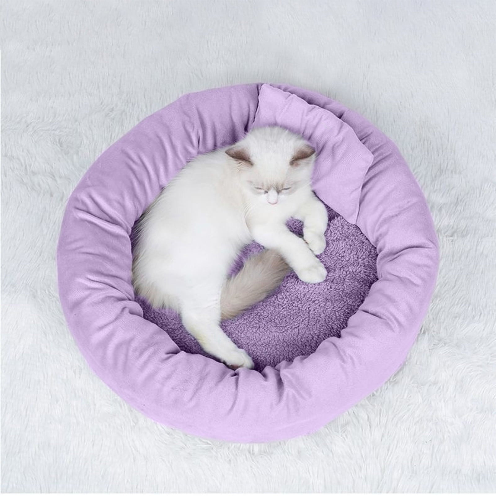 Cat Beds with Pillow for Small Medium Dogs and Cats, Round Dog Puppy Cuddler Bed, Washable Plush Pet Bed Thickened Dog Kennel Mat for Puppy Sleeping, M 45CM