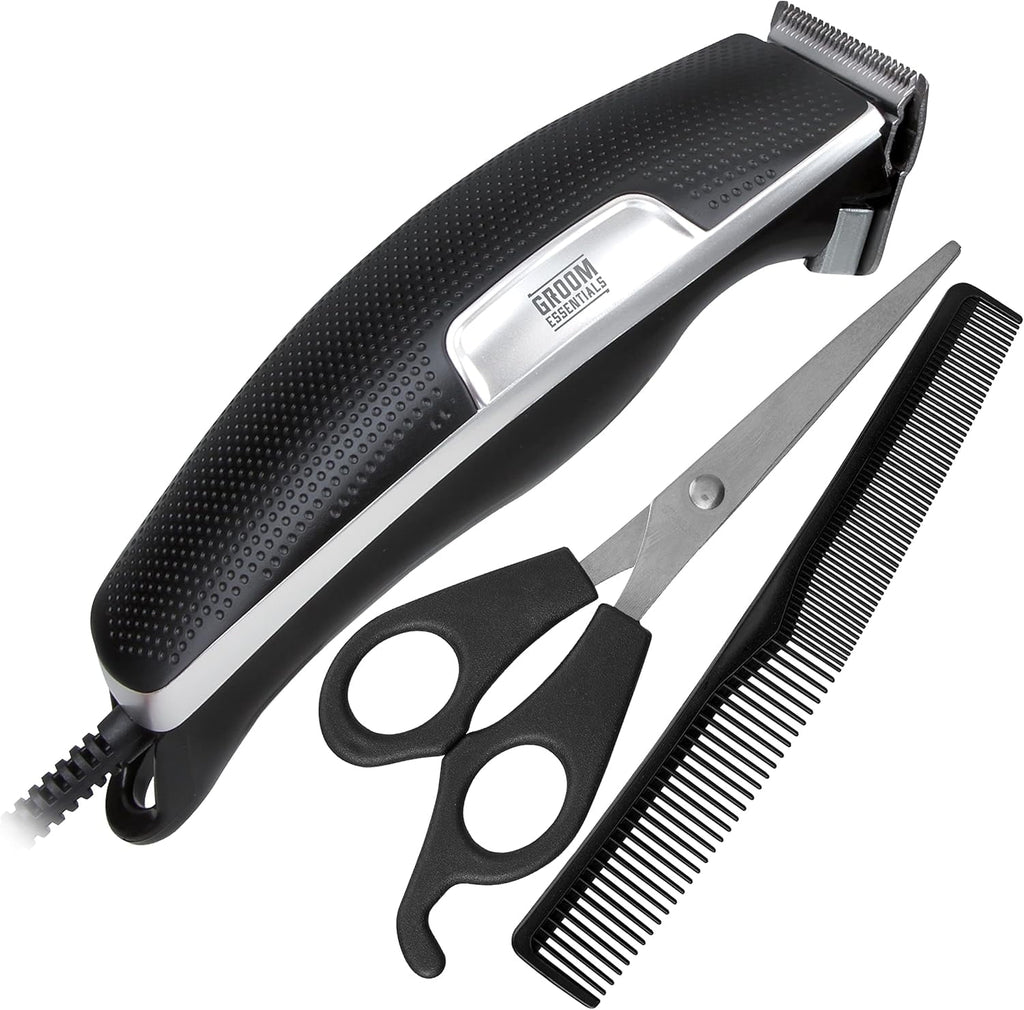 Groom Essentials Men’s Hair Cutting Kit with Hair Clippers, Comb, and Scissors, 10-Piece