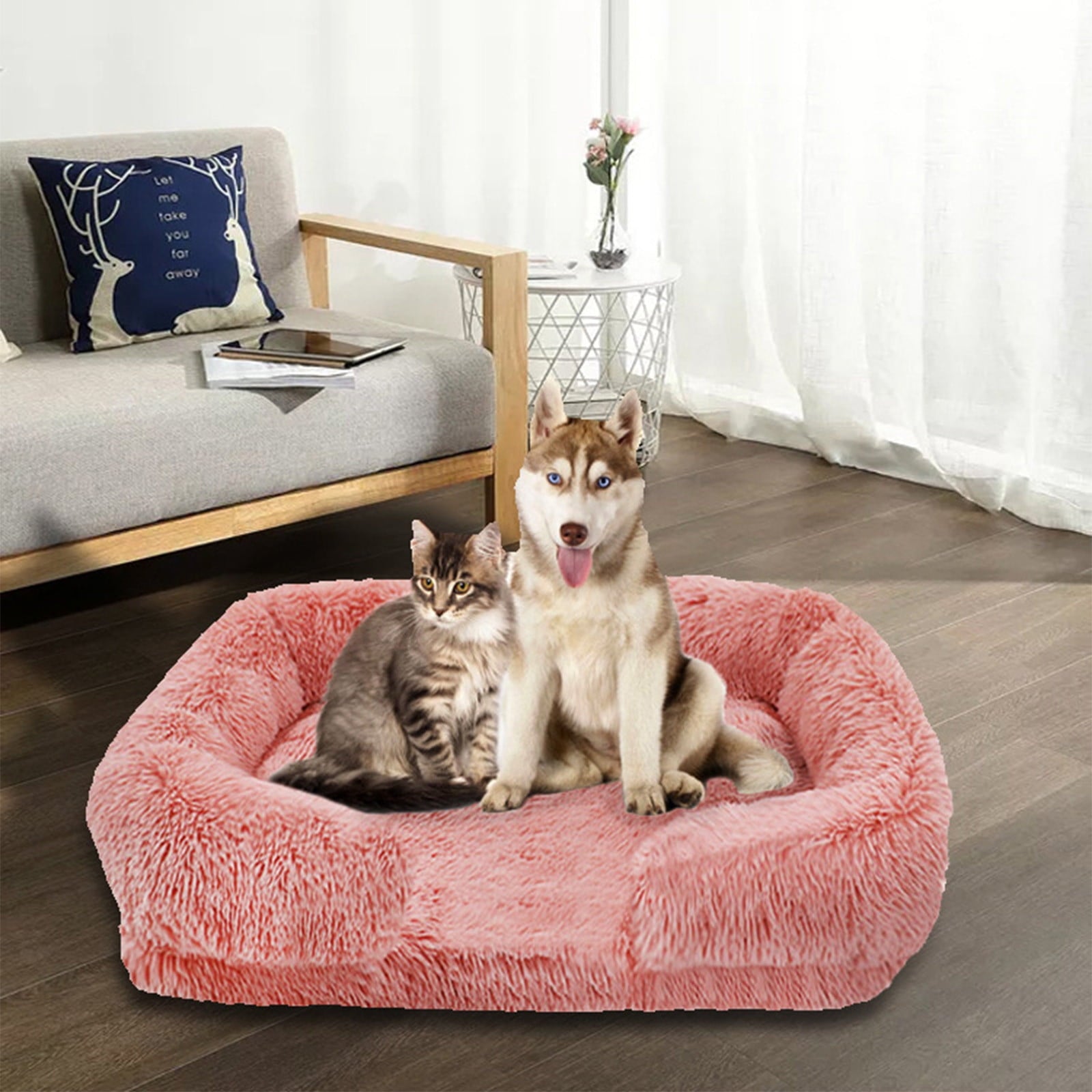 Pet Bed Dog Cat Cuddler Bed Faux Fur Warming Cushion For Small Medium Dogs And Cats Indoor Use