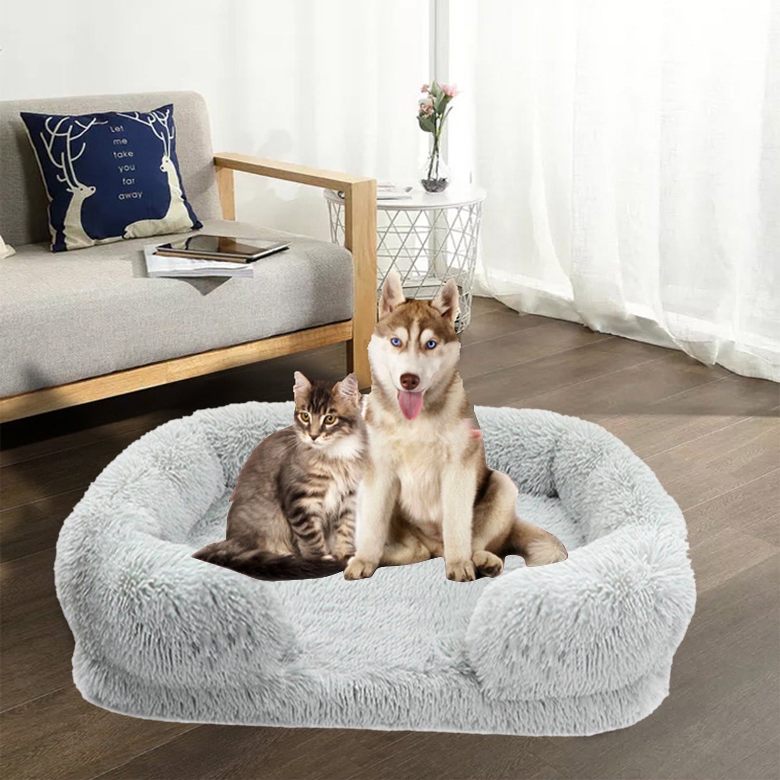 Pet Bed Dog Cat Cuddler Bed Faux Fur Warming Cushion For Small Medium Dogs And Cats Indoor Use