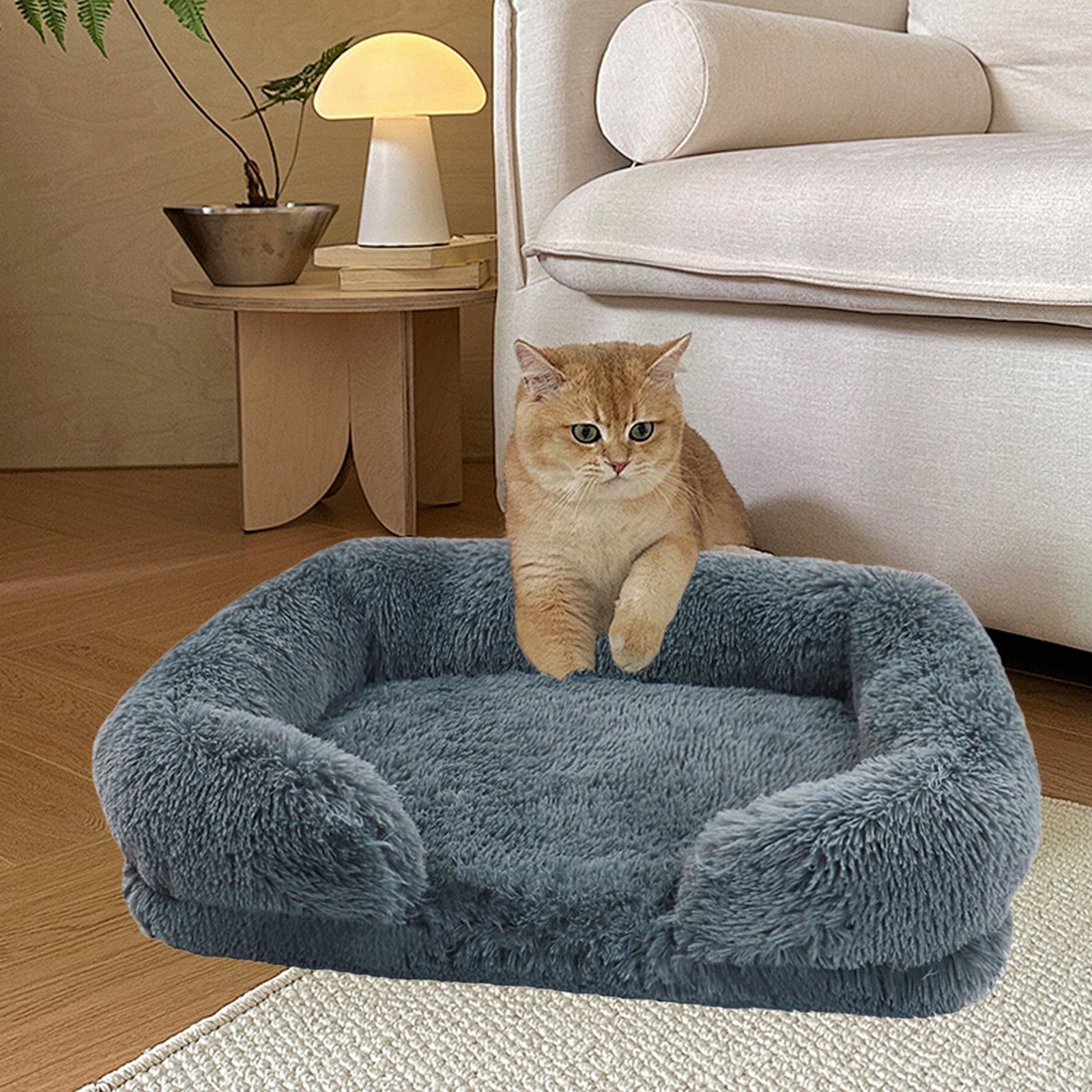 Pet Bed Dog Cat Cuddler Bed Faux Fur Warming Cushion For Small Medium Dogs And Cats Indoor Use