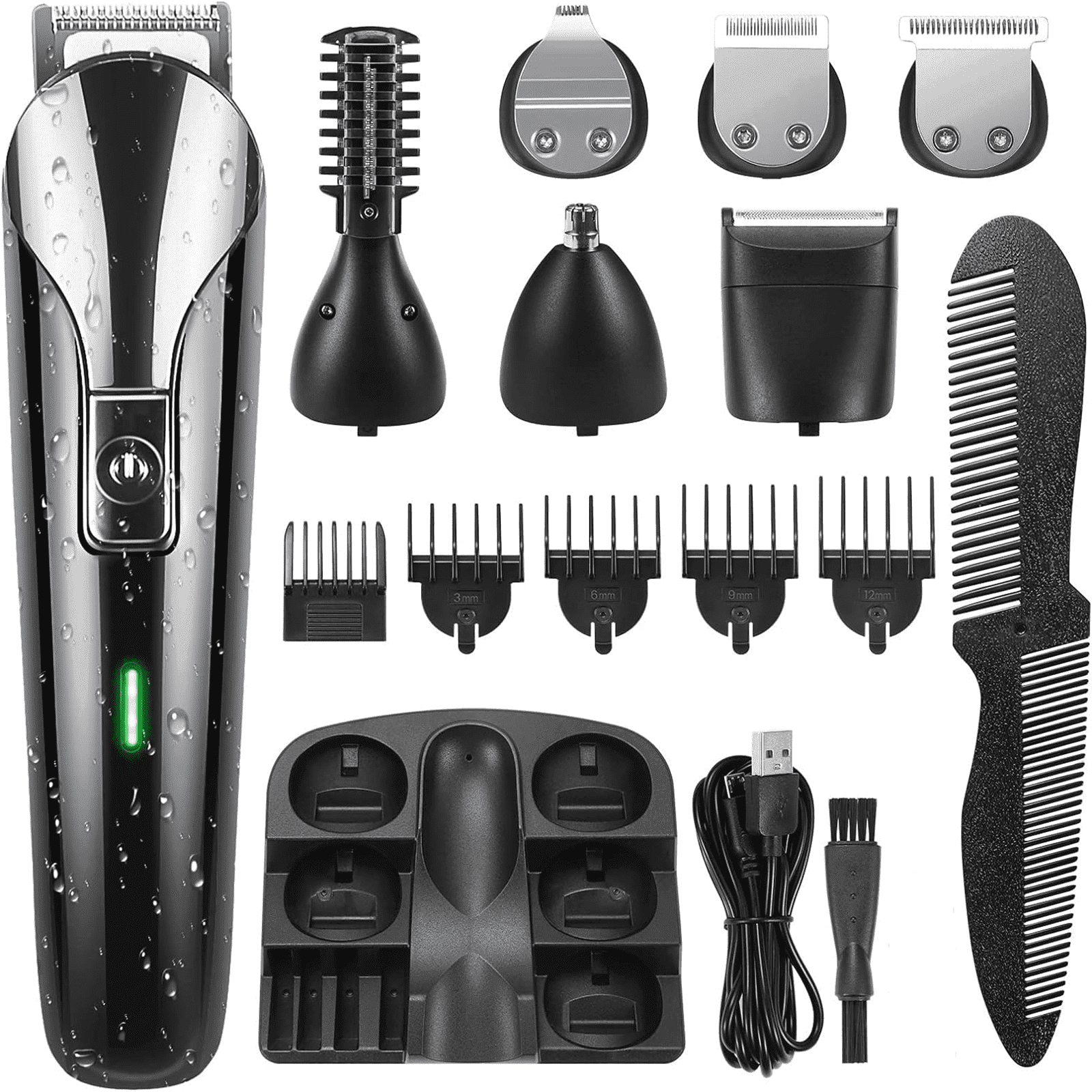 5 in 1 Hair Trimmer, Beard Trimmer for Men, Electric Razor, Cordless Shavers, Hair Clippers for Mustache Groin Body Hair, Painless Hair Removal, Grooming Kit for Men, Black