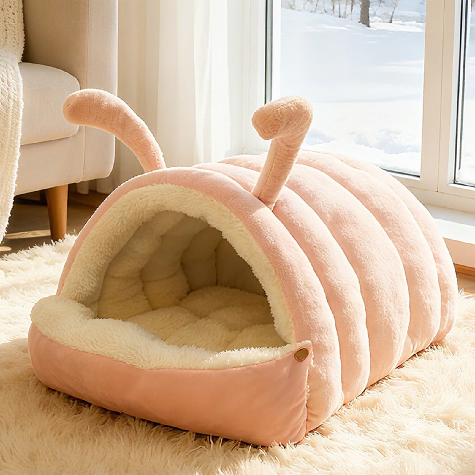 Winter Cat and Dog Bed, Pet Cushion, Removable Semi-Enclosed Pet Cave, Indoor Pet Bedding for Small Animals, Washable Pet Nest
