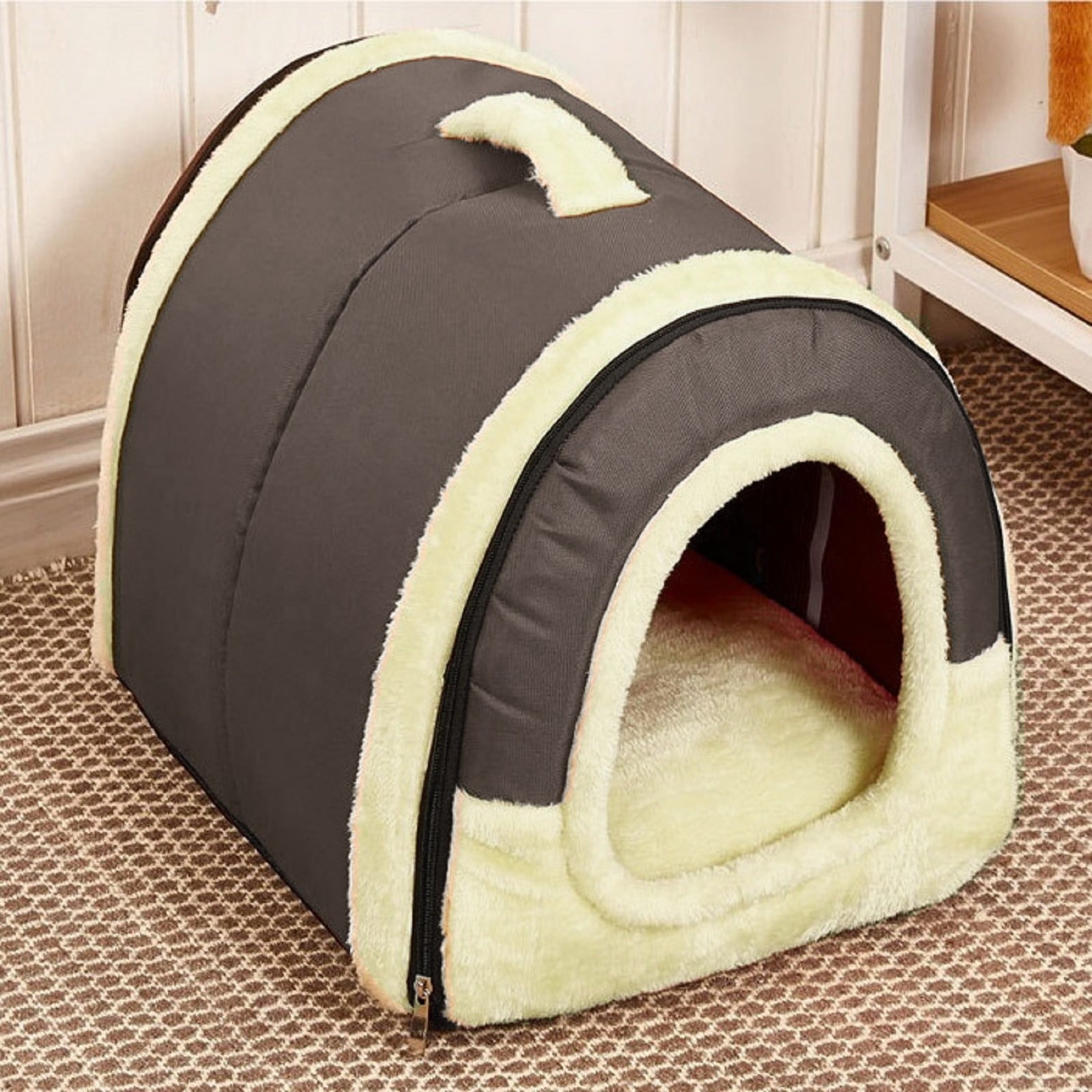 Dog Bed, Round Pet Kennel with Raised Rim, Faux Shag Sleep Mat for Cats Small Animals