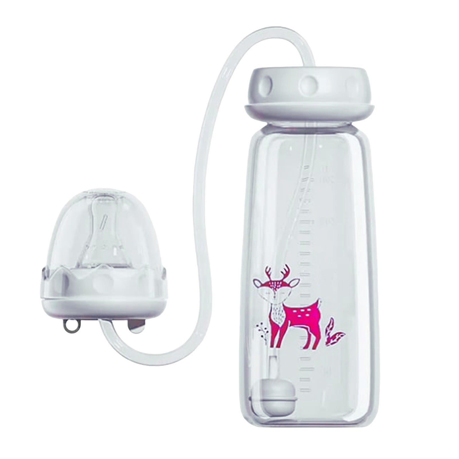 Eguiwyn Hands-Free Baby Bottle with Nipple &amp; Straw Feeding System for Toddlers, Pink,14.7*5.8cm