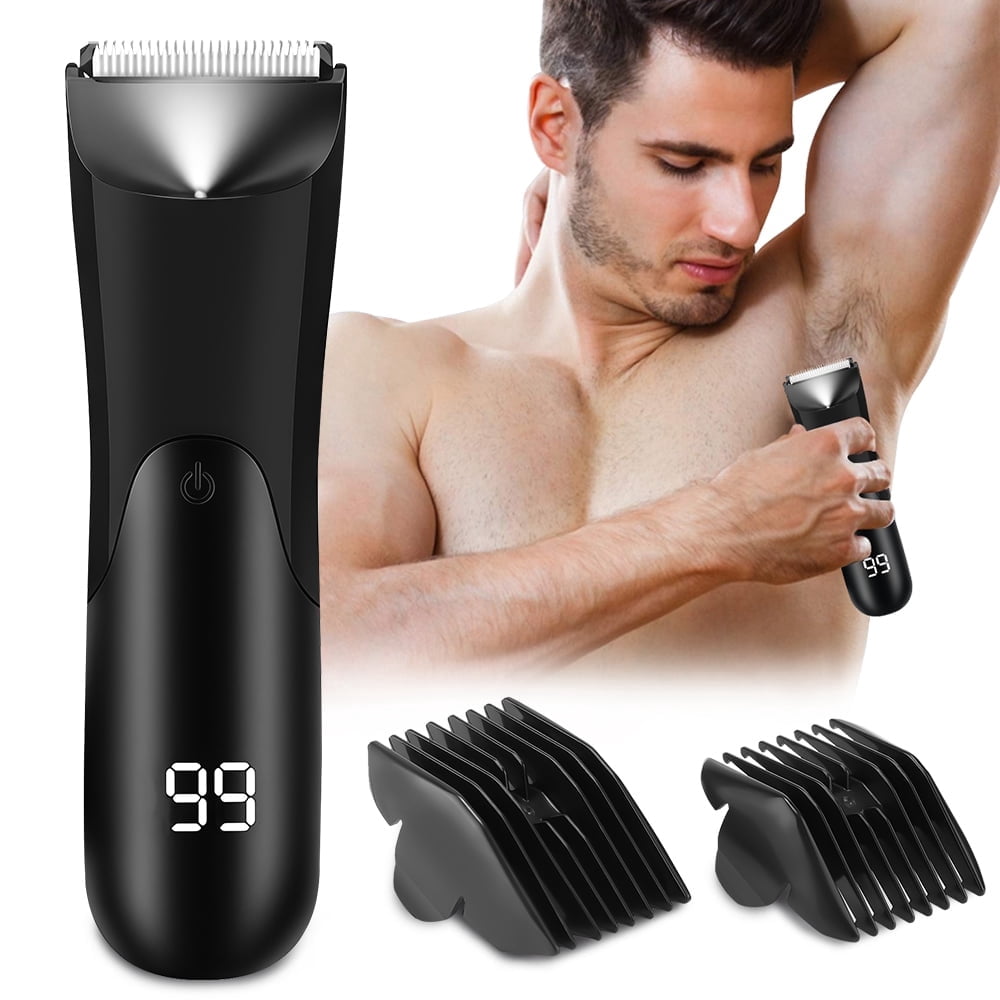 Electric Body Hair Trimmer for Men, Grooming Trimmer, Beard and Body Shaver with LED Light, Digital LCD Display for Underarm, Leg, Chest, Head Styling