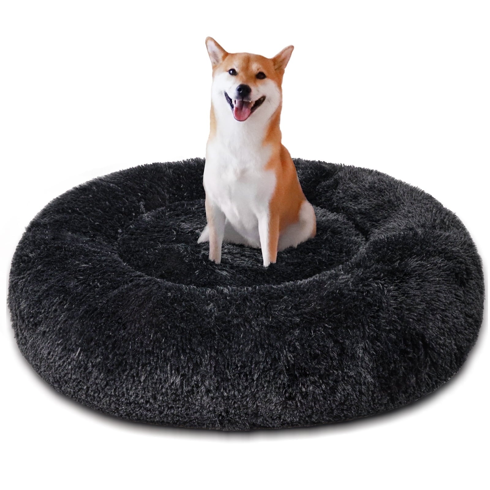 Donut Pet Bed for Small Dogs 20", Plush Warming Dog Bed, Pink Rainbow