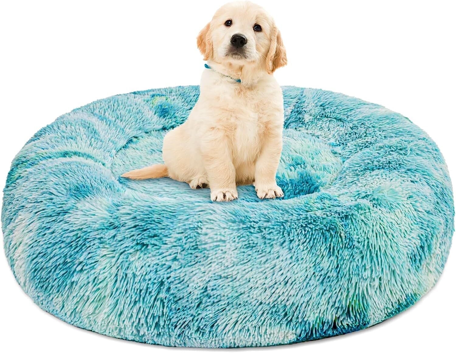 Donut Pet Bed for Small Dogs 20", Plush Warming Dog Bed, Pink Rainbow