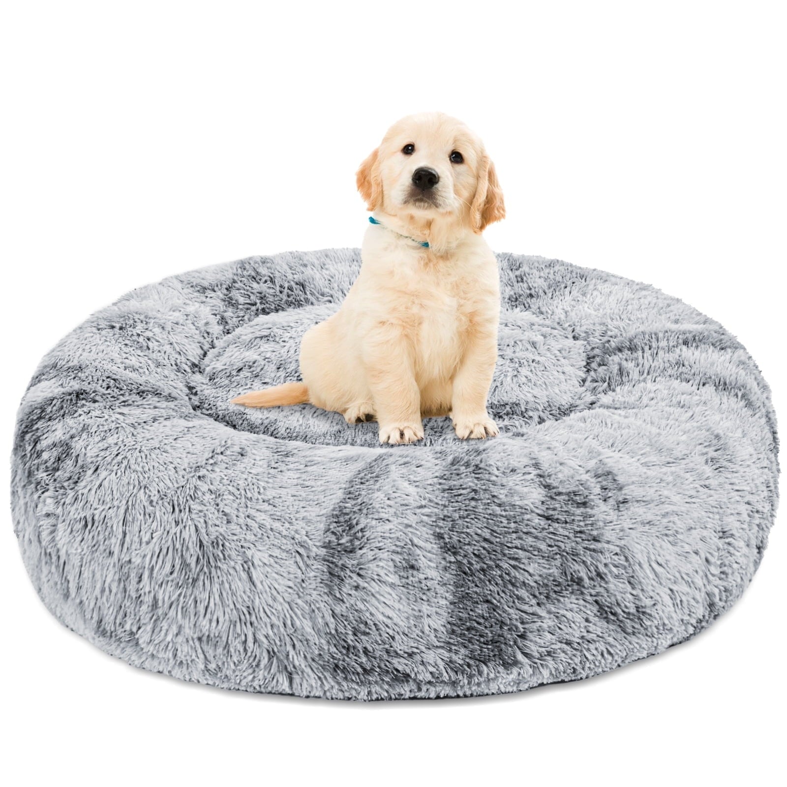 Donut Pet Bed for Small Dogs 20", Plush Warming Dog Bed, Pink Rainbow