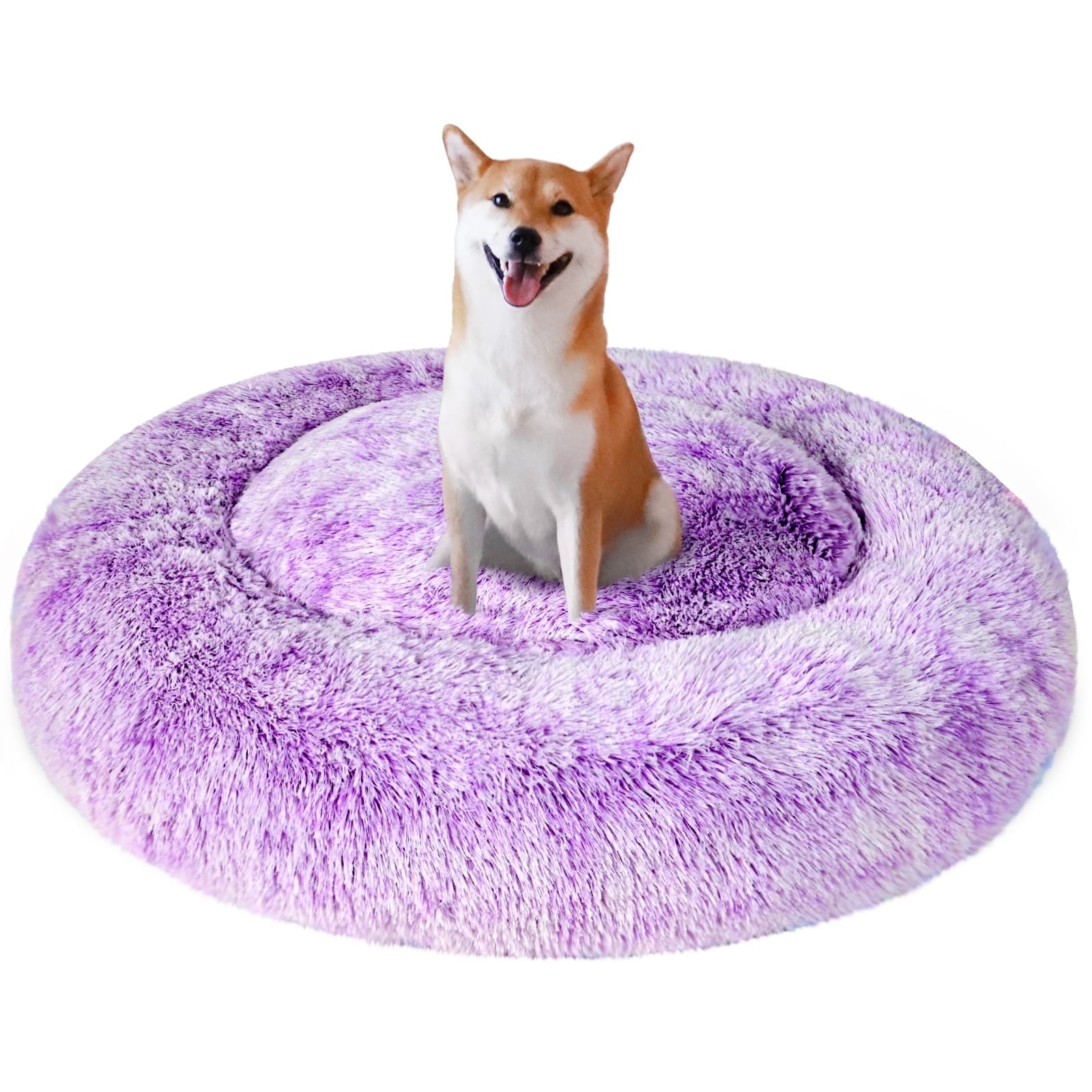 Donut Pet Bed for Small Dogs 20", Plush Warming Dog Bed, Pink Rainbow