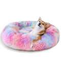 Donut Pet Bed for Small Dogs 20", Plush Warming Dog Bed, Pink Rainbow