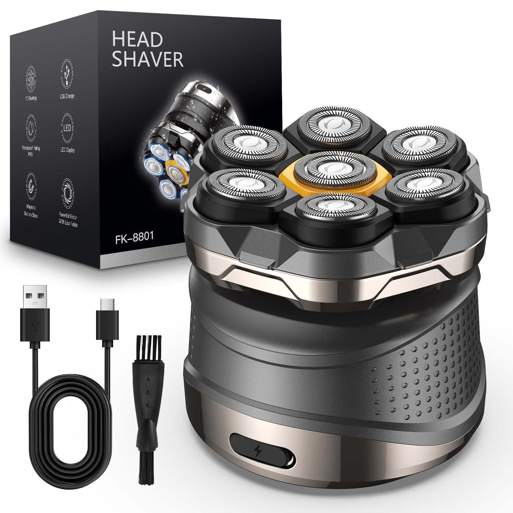 Head Shaver for Bald Man, Cordless Electric Razor with 7D Floating Blades, Wet and Dry Use, USB Rechargeable Grooming Kit