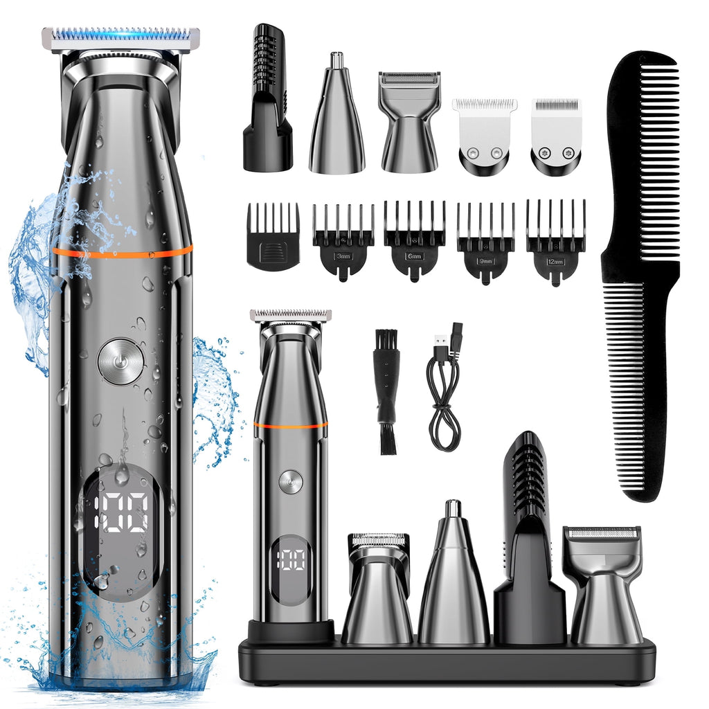 Hair Clippers, 5 IN 1 Cordless Electric Nose Ear Beard Trimmer Face Body Shaver, Rechargeable Men's Haircut &amp; Grooming Kit with LED Display for Father Husband Boyfriend