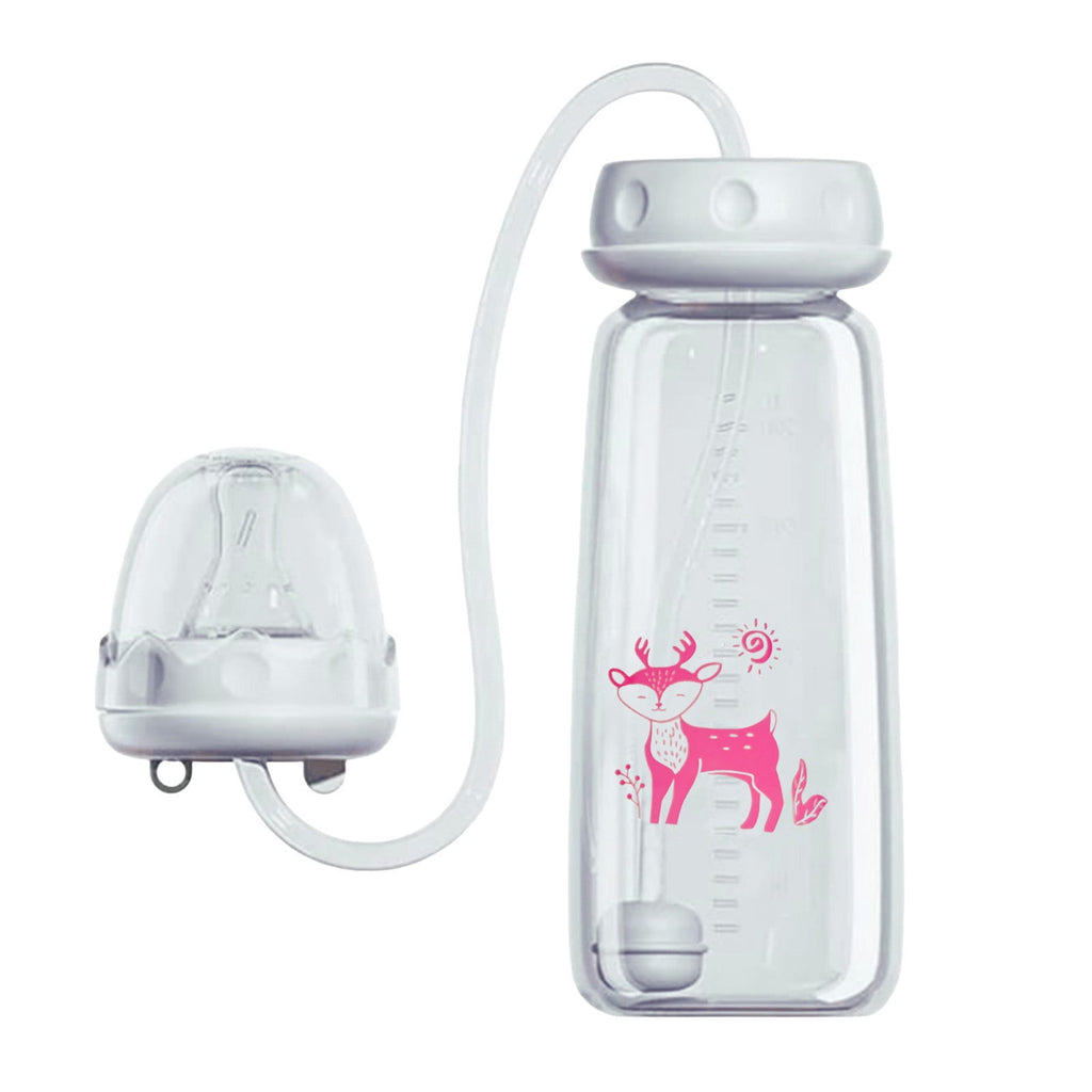 Hands-Free 8oz Milk Bottle with Tube Feeding System, Milk Bottle for Car Seat, Stroller, Fast Nipple for On-the-Go Parents, Pink, By VINOIC