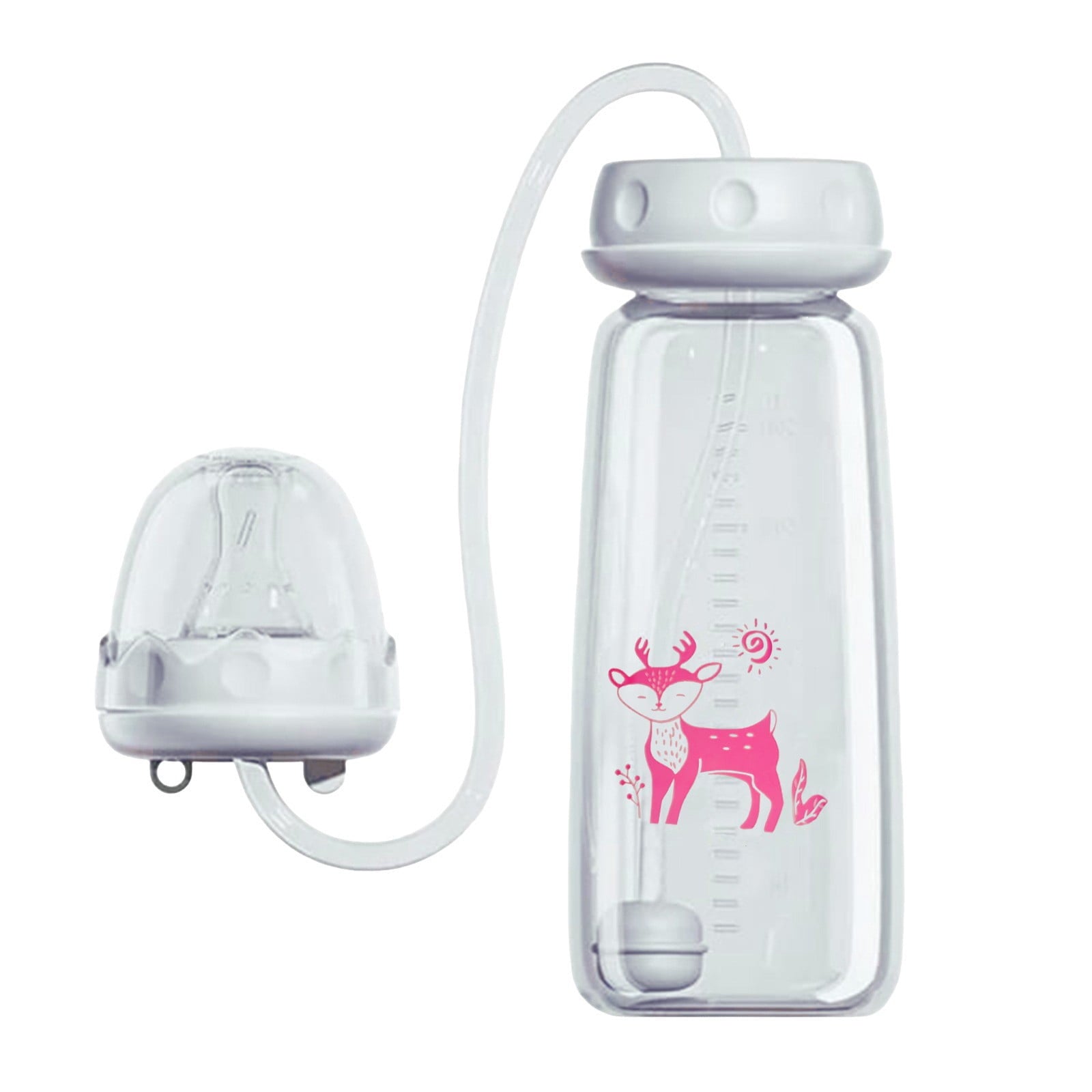Hands-Free 8oz Milk Bottle with Tube Feeding System, Milk Bottle for Car Seat, Stroller, Fast Nipple for On-the-Go Parents, Pink, By VINOIC