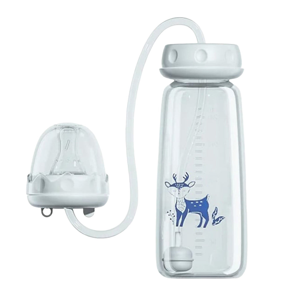 Hands-Free Baby Feeding Bottle 240ml, 3-in-1 Silicone Nursing Bottle with Adjustable Fast-Flow Nipple Straw, Wide-Neck Milk Bottle for Newborns