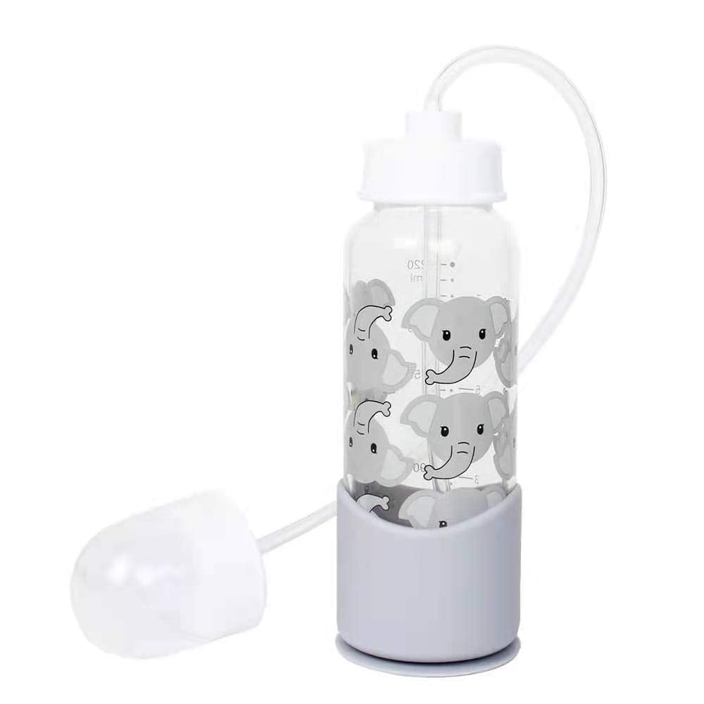 Hands-Free Baby Bottle - Nursing System 7 oz Baby Bottle with Nipple/Teat 3m+ Infant with Tube Straw Feeding System for Toddler (1 Bottle - Elephant)