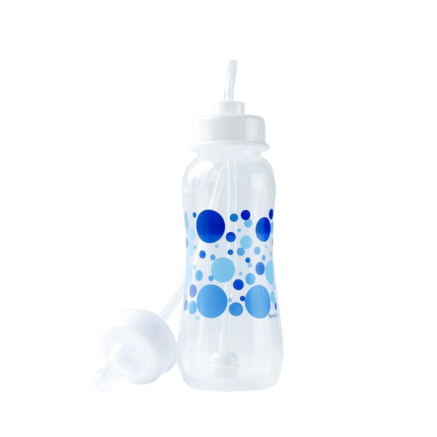 Hands-Free Baby Bottle - Nursing System 9 oz Baby Bottle with Nipple/Teat 3m+ with Tube Straw Feeding System for Toddler (1 Bottle - Blue)