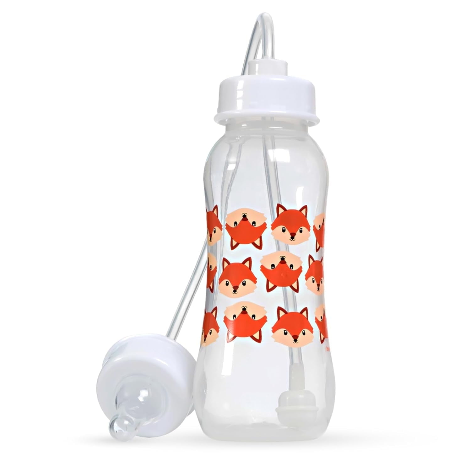 Hands-Free Baby Bottle - Nursing System 9 oz Baby Bottle with Nipple/Teat 3m+ with Tube Straw Feeding System for Toddler (1 Pack - Fox)