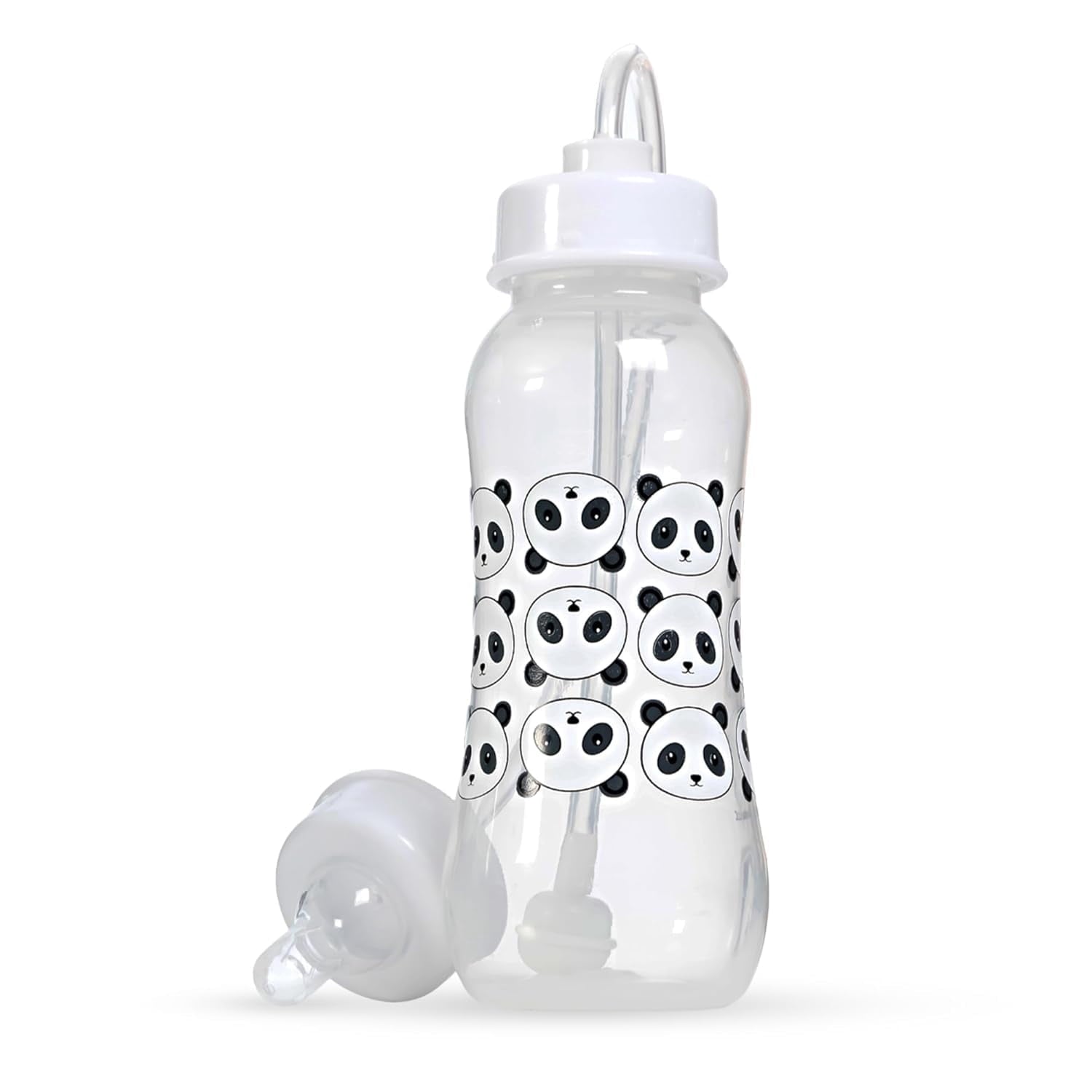 Hands-Free Baby Bottle - Nursing System 9 oz Baby Bottle with Nipple/Teat 3m+ with Tube Straw Feeding System for Toddler (1 Pack - Panda)