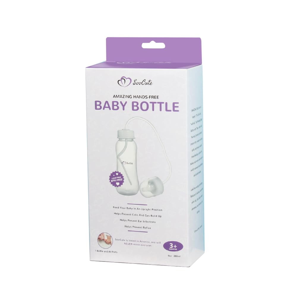 Hands-Free Baby Bottle - Nursing System 9 oz Baby Bottle with Nipple/Teat 3m+ with Tube Straw Feeding System for Toddler 1 Year + (1 Bottle - Soo Cute)
