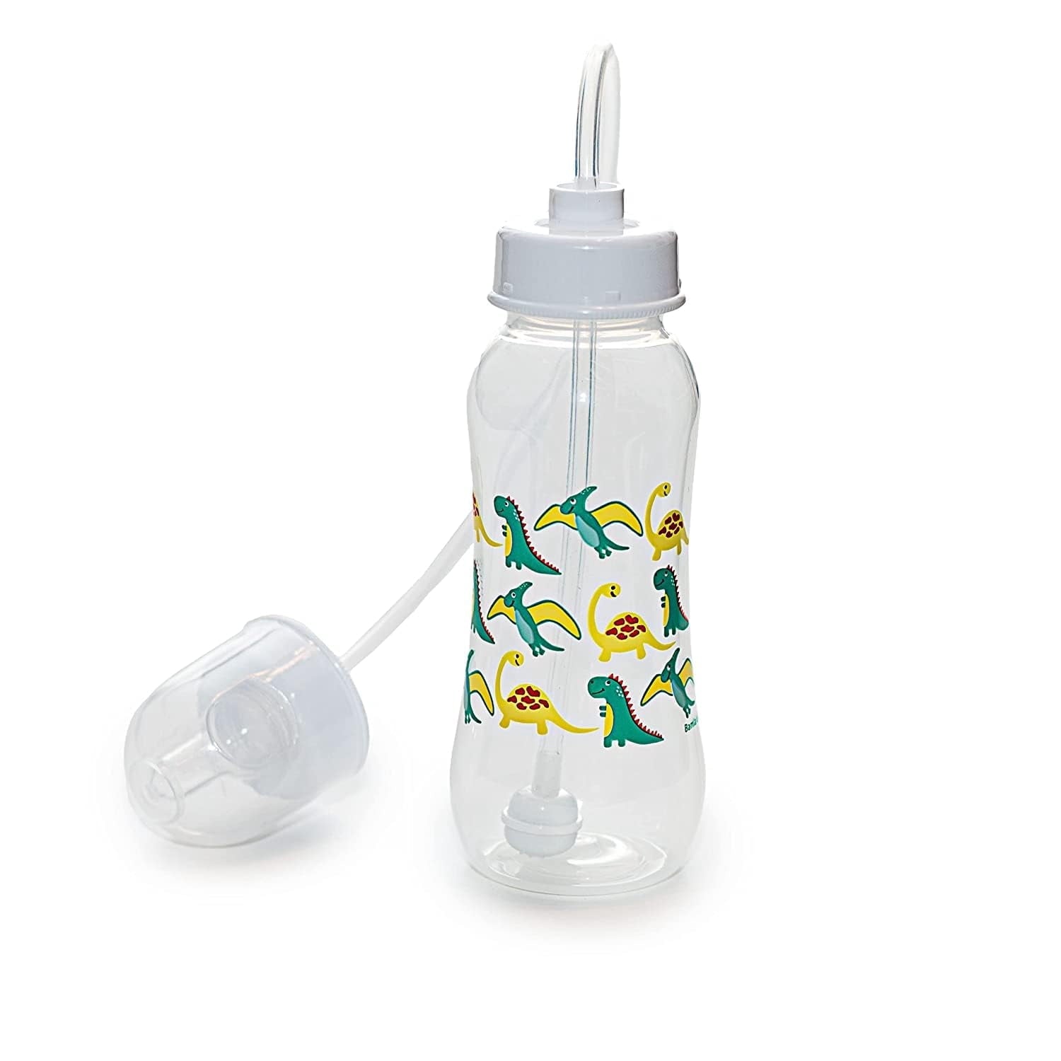 Hands-Free Baby Bottle - Nursing System 9 oz Baby Bottle with Nipple/Teat 3m+ with Tube Straw Feeding System for Toddler 1 Year + (1 Pack - Dinosaur)