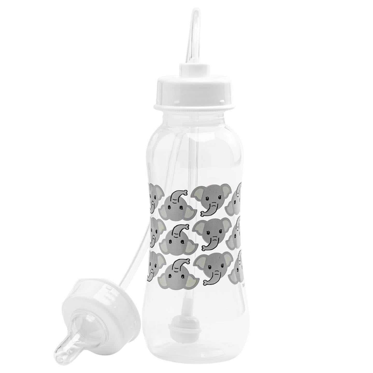 Hands-Free Baby Bottle - Nursing System 9 oz Baby Bottle with Nipple/Teat 3m+ with Tube Straw Feeding System for Toddler 1 Year + (1 Pack - Elephant)