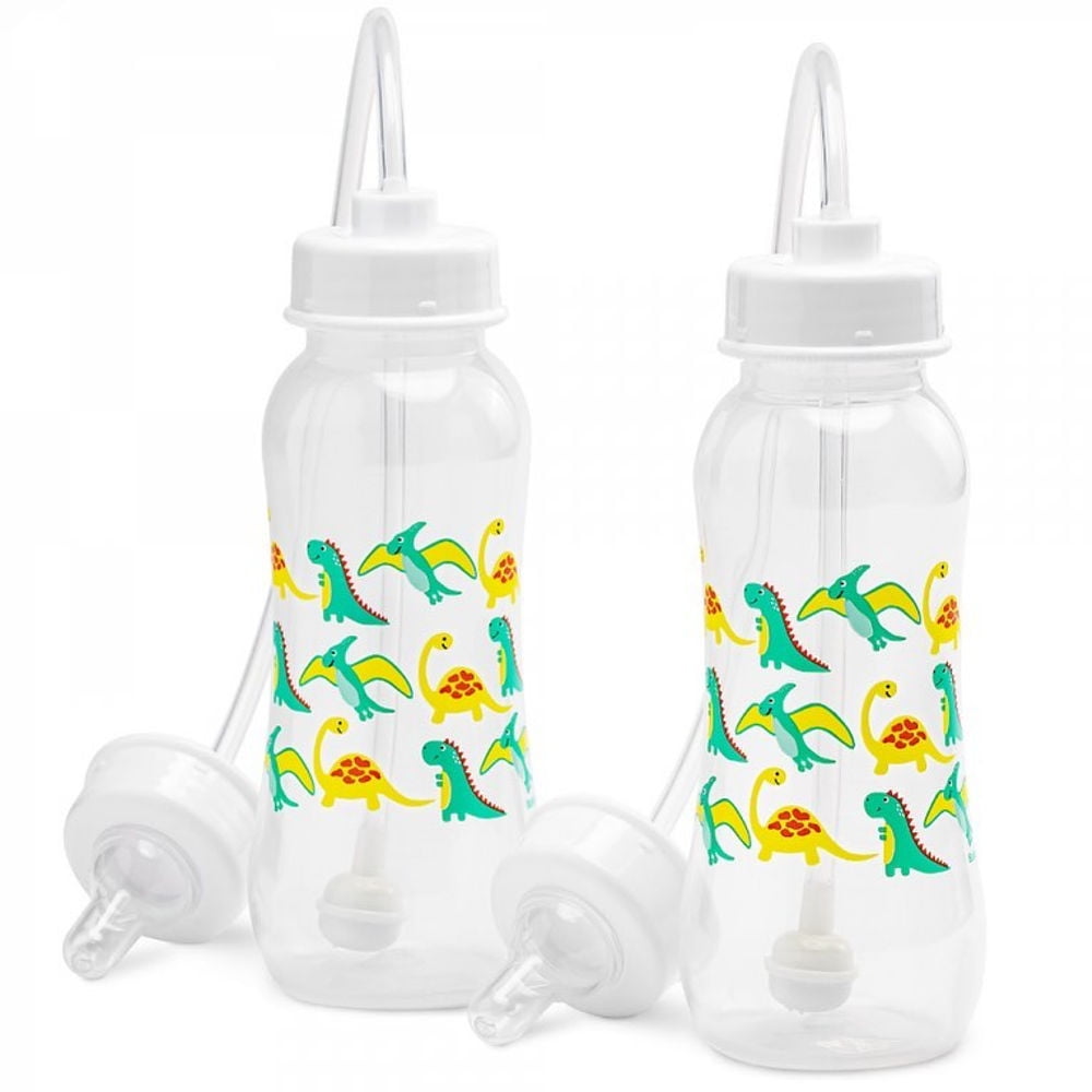 Hands-Free Baby Bottle - Self Feeding Baby Bottle System 9 oz (2 Pack - Dinosaur)