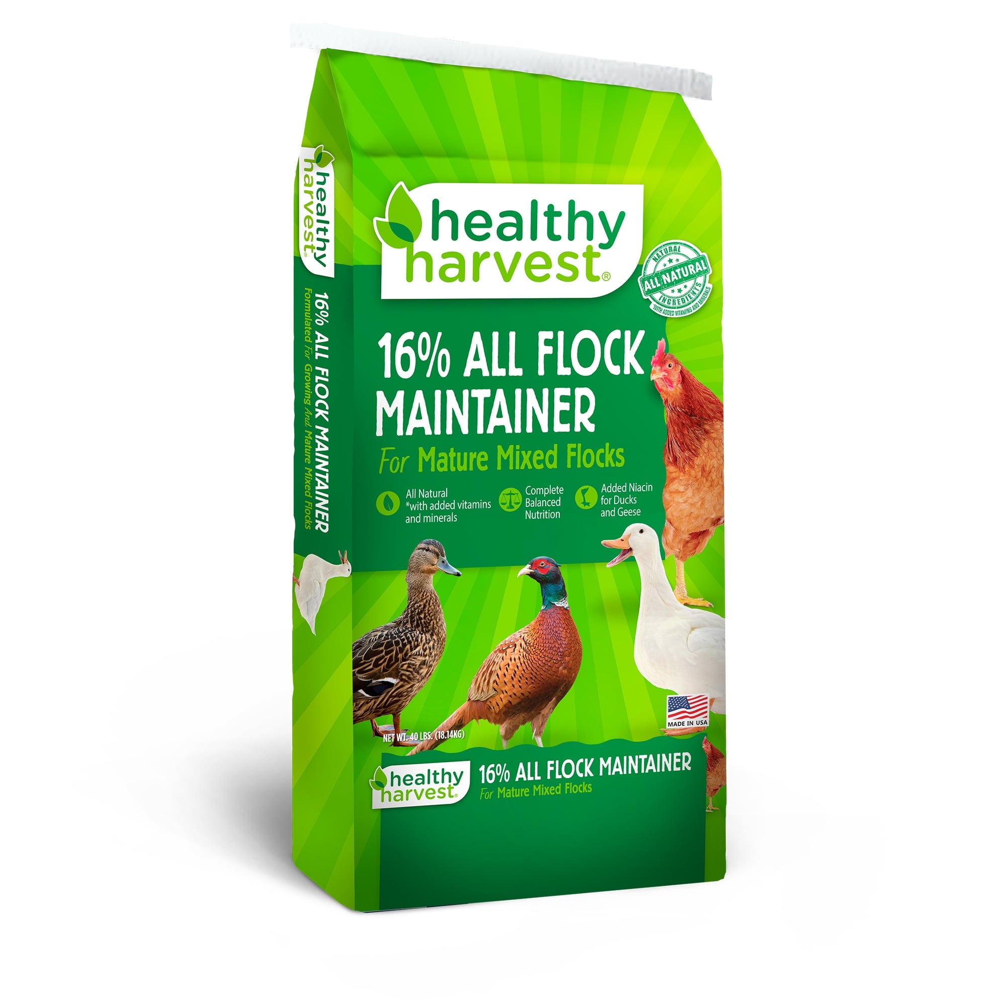 16% All Natural Flock Maintainer Pellets for Feeding Mixed Flocks of Poultry, 40 lb