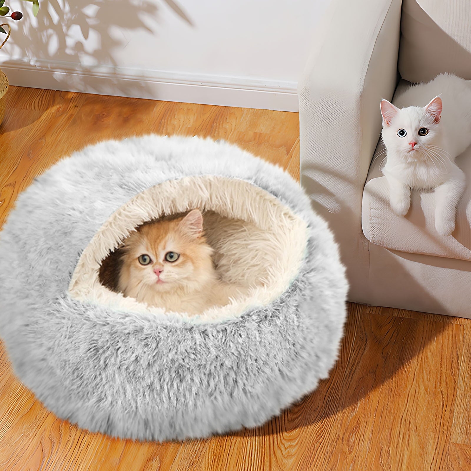 Washable Cat Bed &amp; Dog Bed, Semi-closed Bed for Small Medium Large Pets, Plush Cotton No Deformation Pet Bed on Clearance, Multipleon (11"x 11"x 10", Gray)