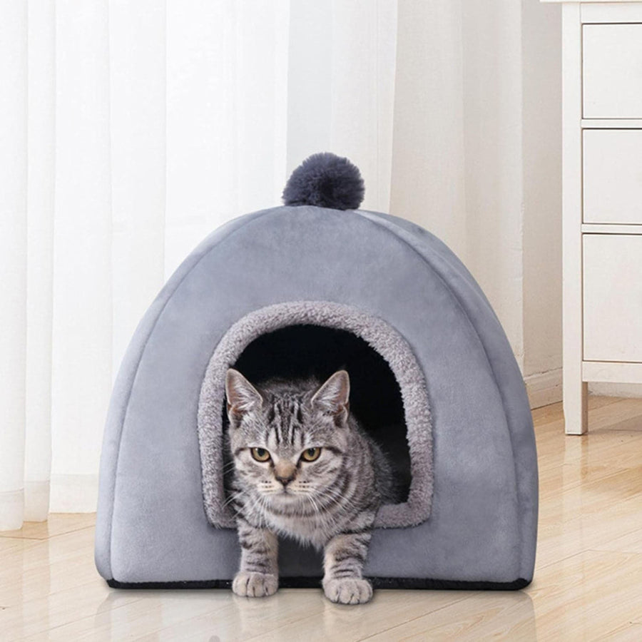 Washable Cat Bed &amp; Dog Bed, Semi-closed Bed for Small Medium Large Pets, Plush Cotton No Deformation Pet Bed on Clearance, Multipleon (11"x 11"x 10", Gray)