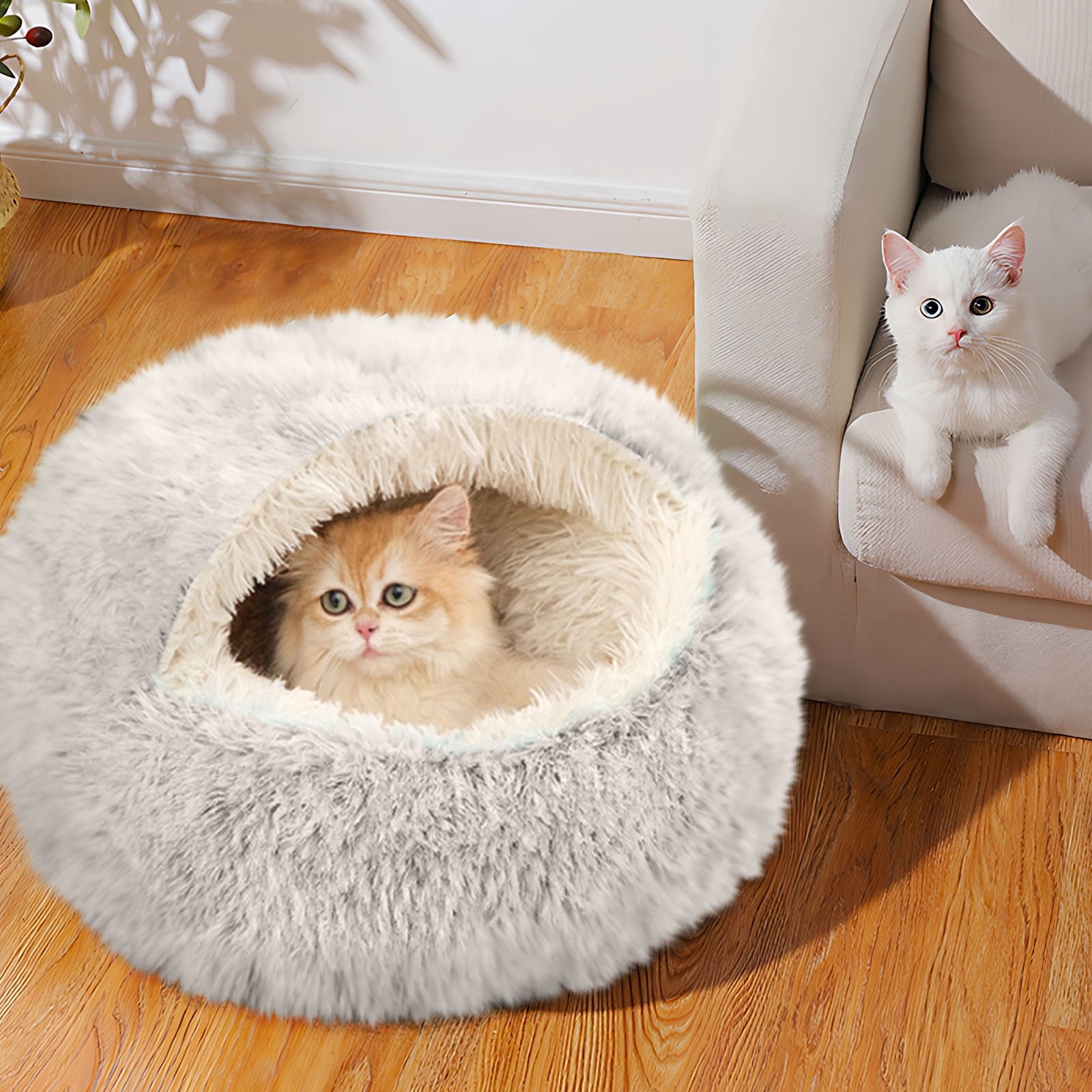 Washable Cat Bed &amp; Dog Bed, Semi-closed Bed for Small Medium Large Pets, Plush Cotton No Deformation Pet Bed on Clearance, Multipleon (11"x 11"x 10", Gray)