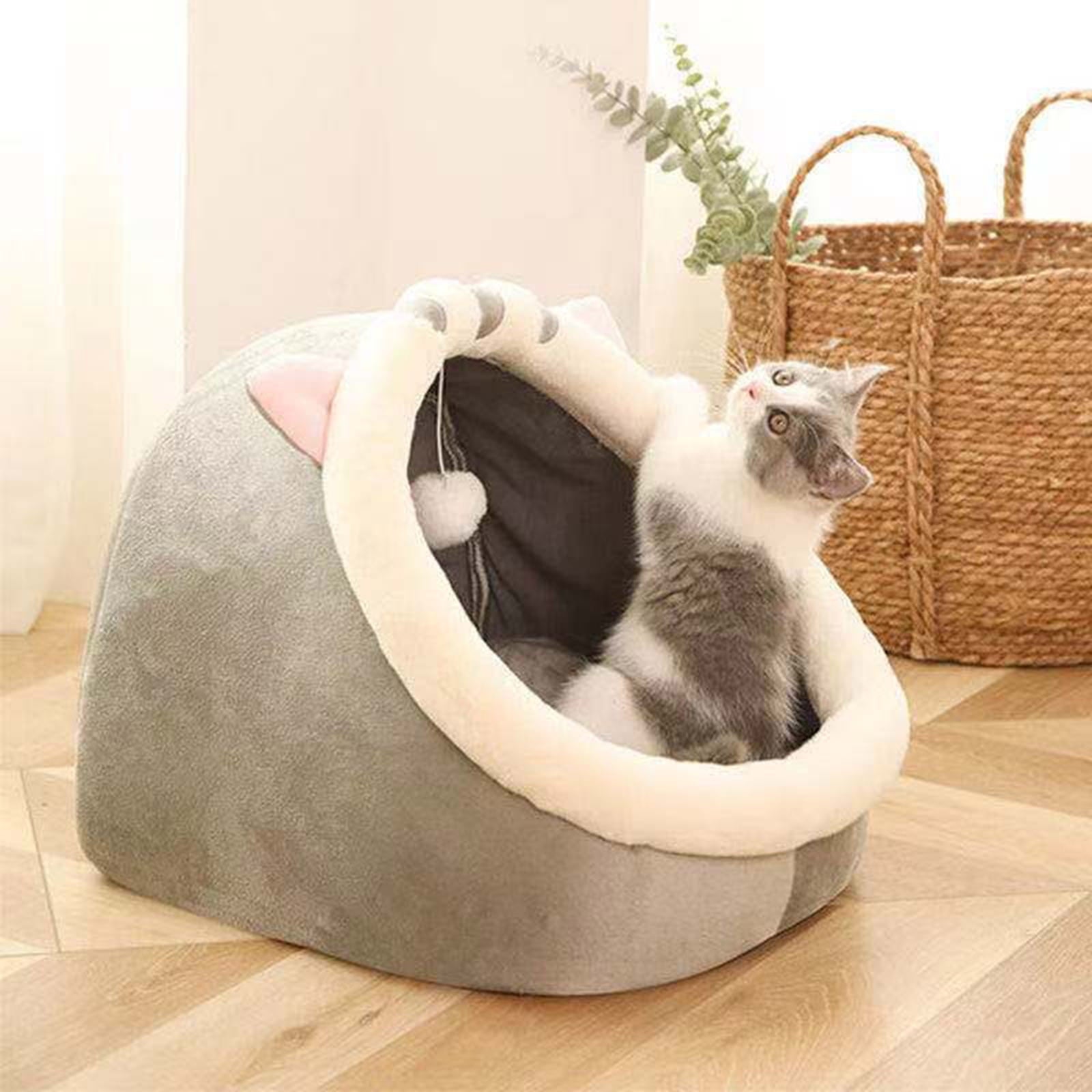 Washable Cat Bed &amp; Dog Bed, Semi-closed Bed for Small Medium Large Pets, Plush Cotton No Deformation Pet Bed on Clearance, Multipleon (11"x 11"x 10", Gray)