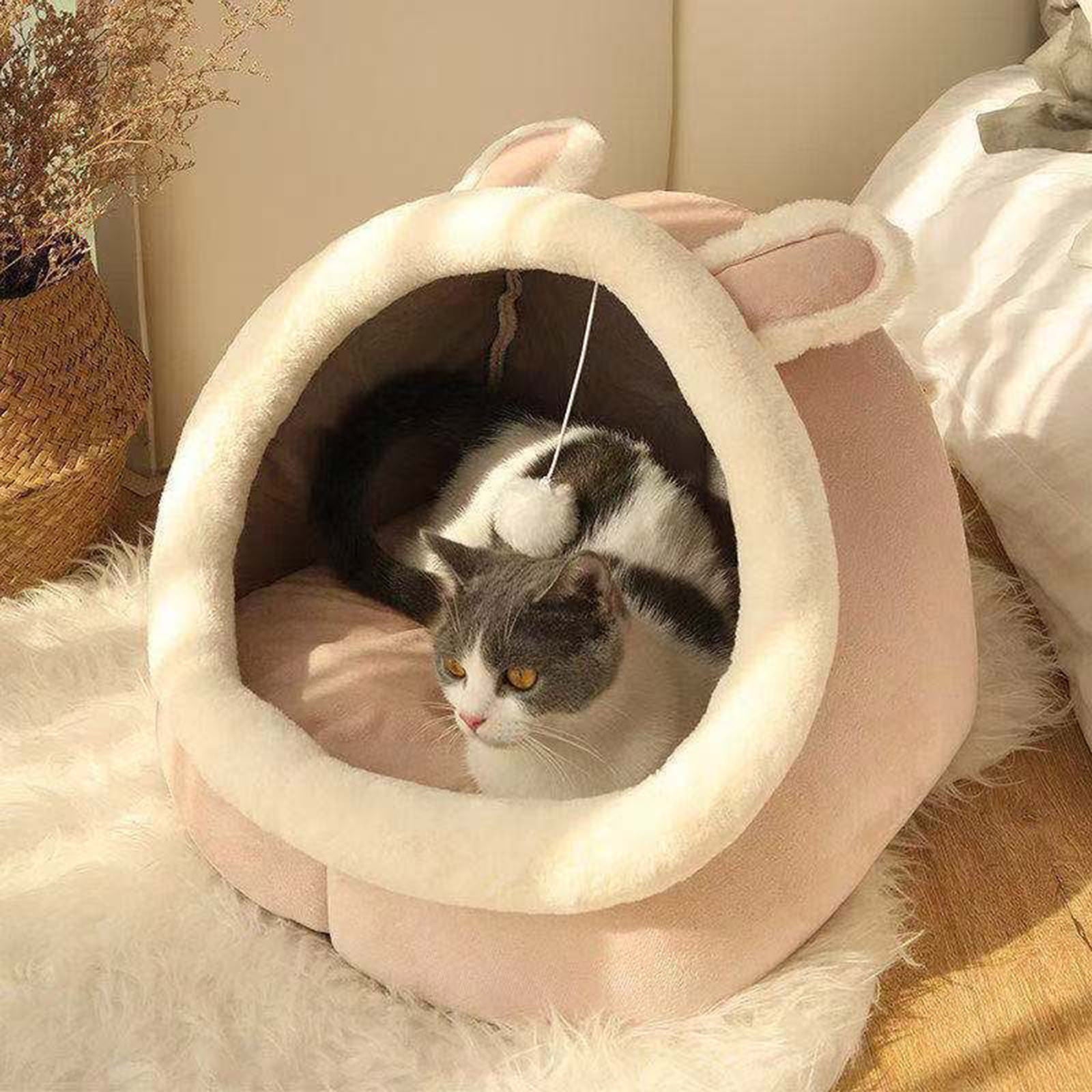 Washable Cat Bed &amp; Dog Bed, Semi-closed Bed for Small Medium Large Pets, Plush Cotton No Deformation Pet Bed on Clearance, Multipleon (11"x 11"x 10", Gray)