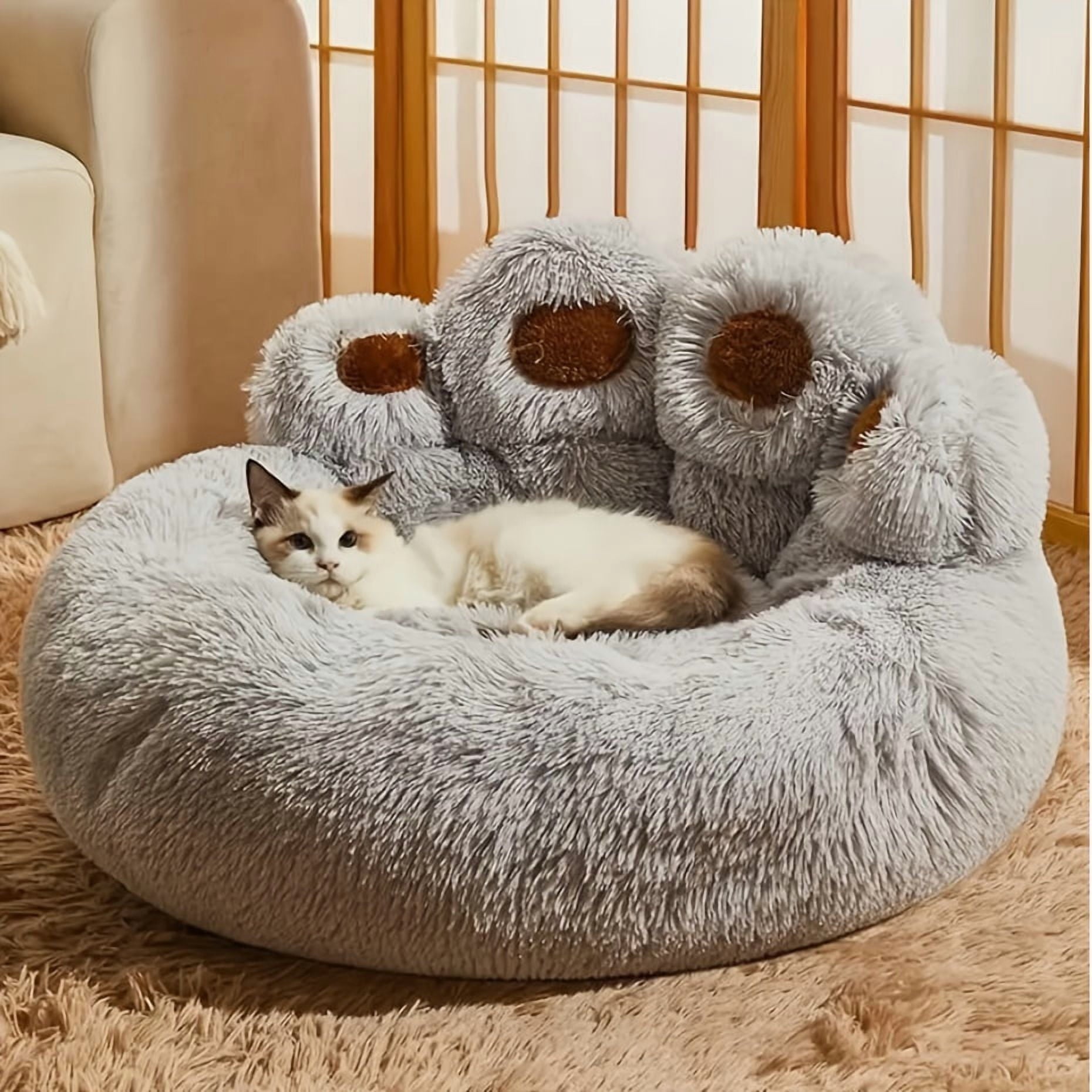 Paw Shape Pet Bed, Plush Faux Fur Donut Bed for Dogs &amp; Cats, , Bottom